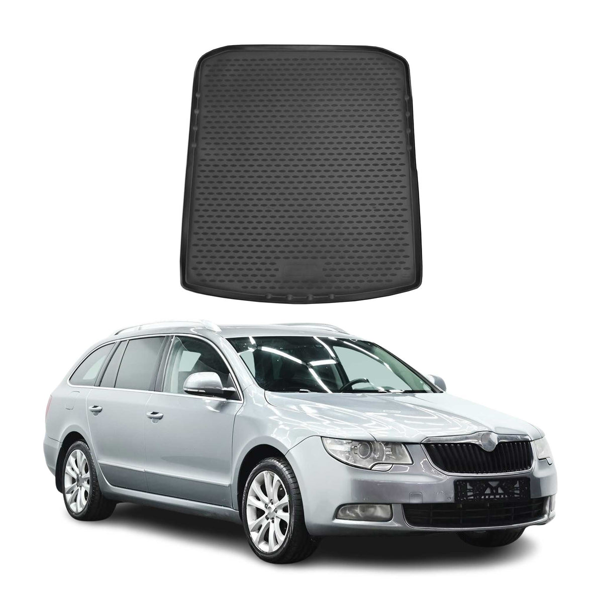 OMAC Bandeja Maletero Alfombrilla para Skoda Superb 2008-2015 Combi Negro TPE