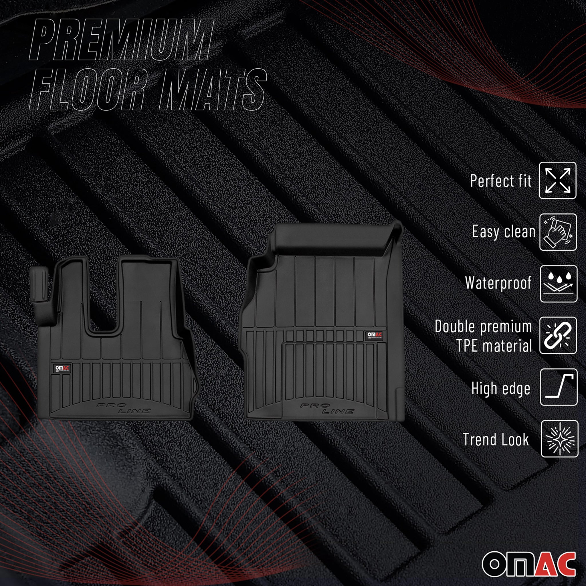 OMAC Premium Alfombrillas De Coche para Mercedes Actros MP4 2011-2019 Goma 2x