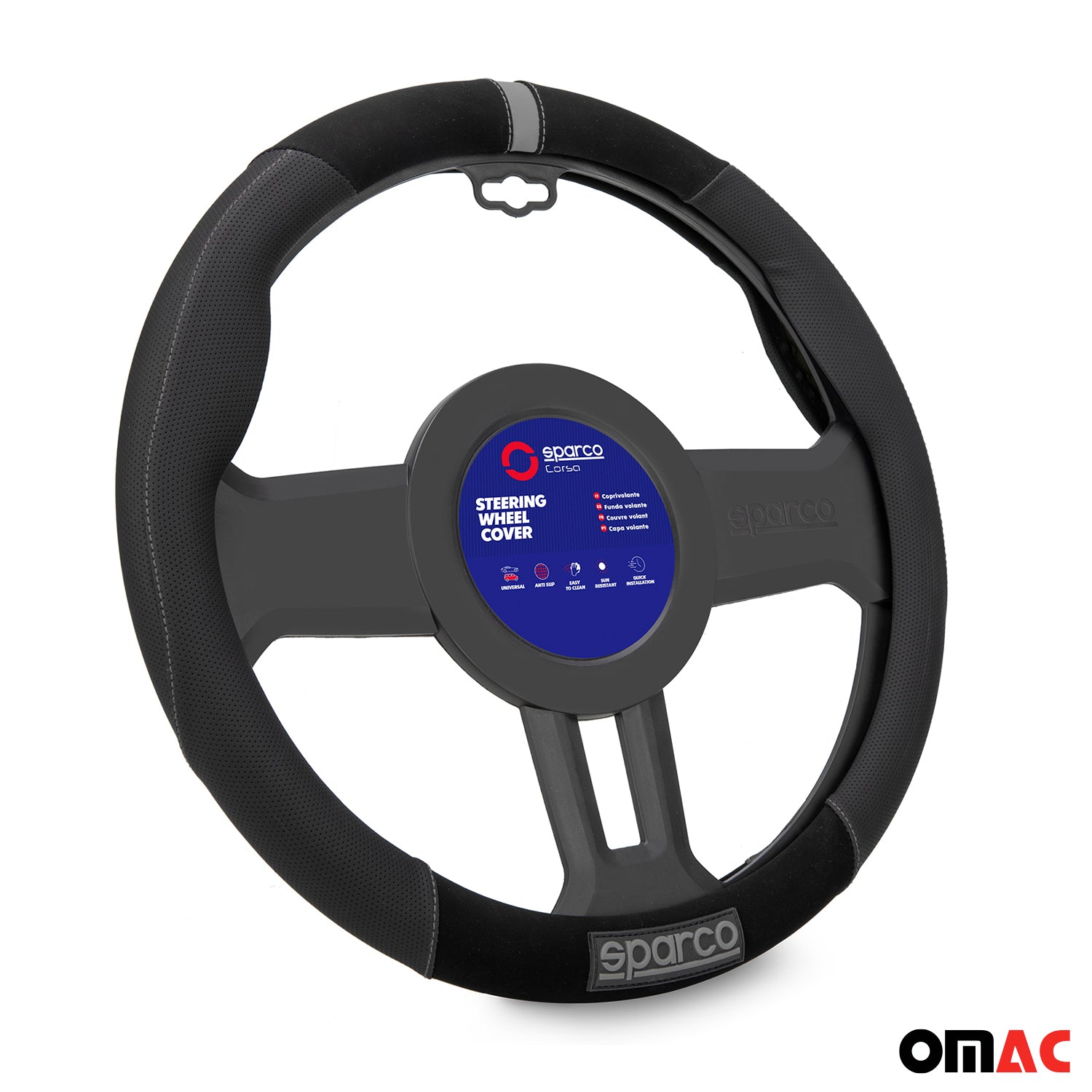 Sparco Cubierta de Para Volante de Automóvil para ø37-38cm Gris Negro Goma