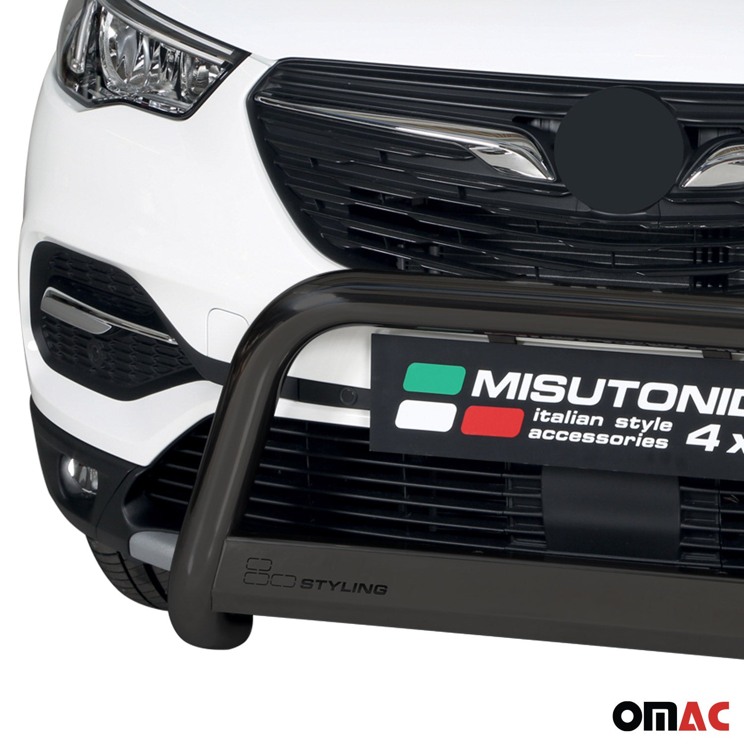 Bull Barra Frontal para Opel Grandland X Negro Brillante Acero 1Pza
