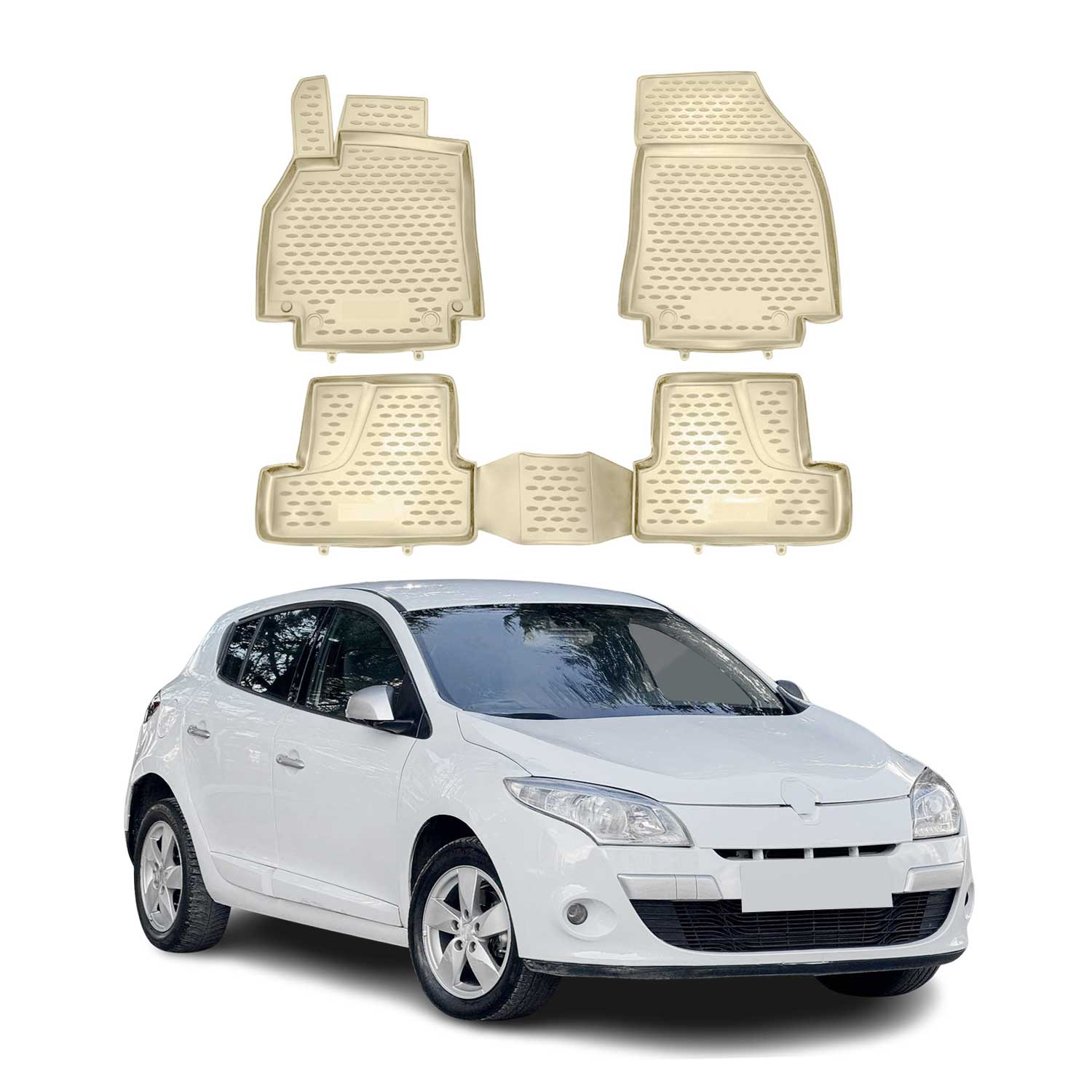 OMAC Alfombrillas De Coche para Renault Megane III 2009-2016 Beige Goma TPE 4Pza