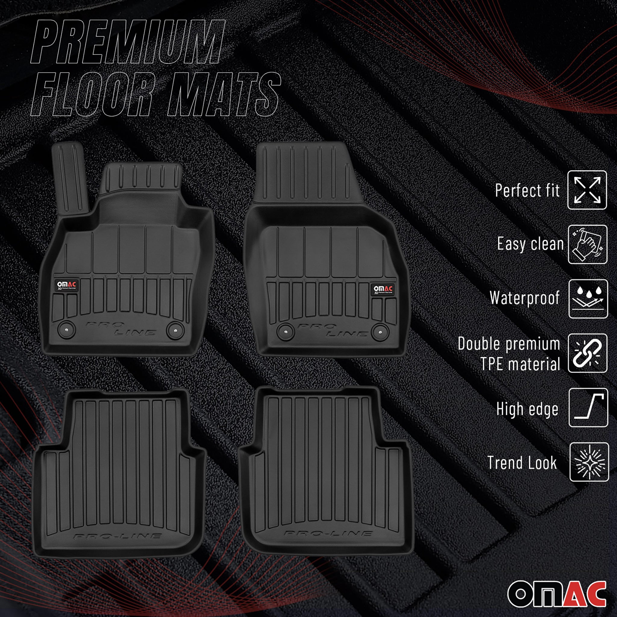 OMAC Premium Alfombrillas De Coche para Skoda Kamiq 2019-2025 Negro TPE Goma 4x