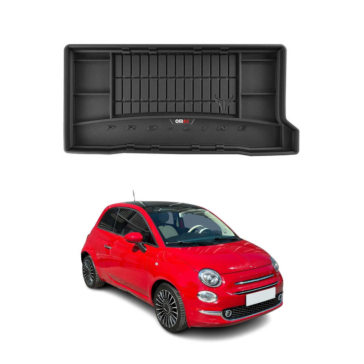 OMAC Premium Bandeja Maletero Alfombrilla para Fiat 500 2007-2025 Negro Goma TPE