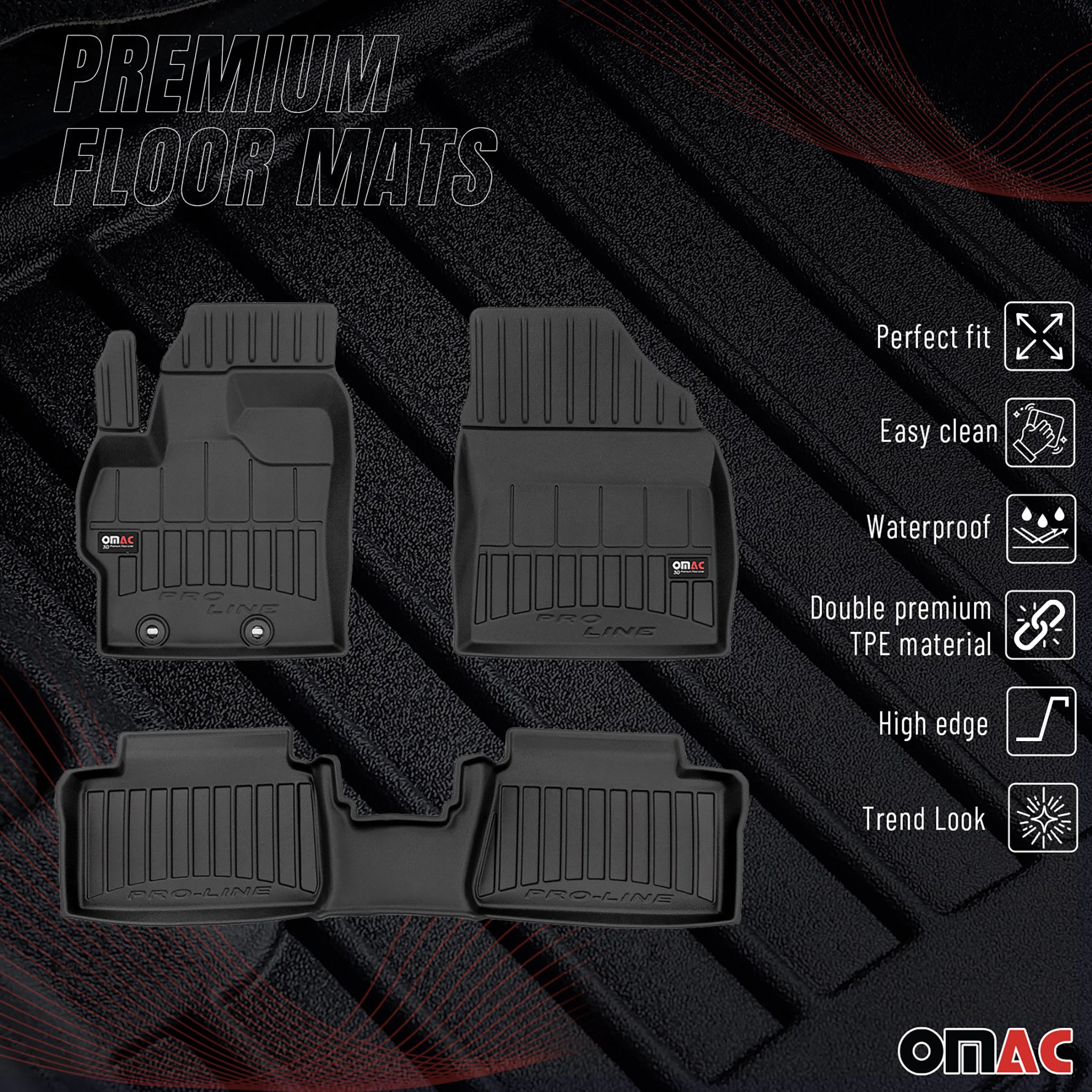 OMAC Premium Alfombrillas De Coche para Toyota Yaris Hybrid 2020-2025 Goma 3x