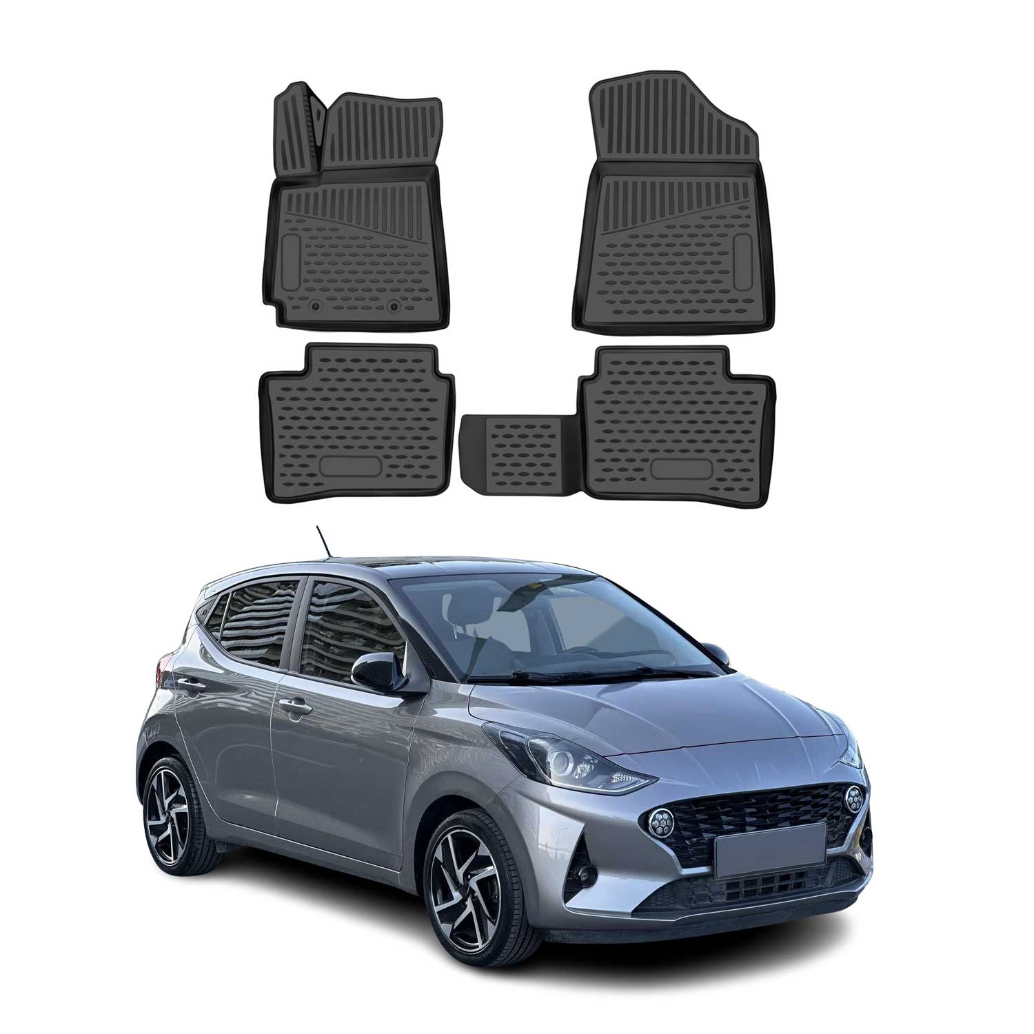 OMAC Alfombrillas De Coche para Hyundai i10 2019-2025 Negro Goma TPE 4Pza