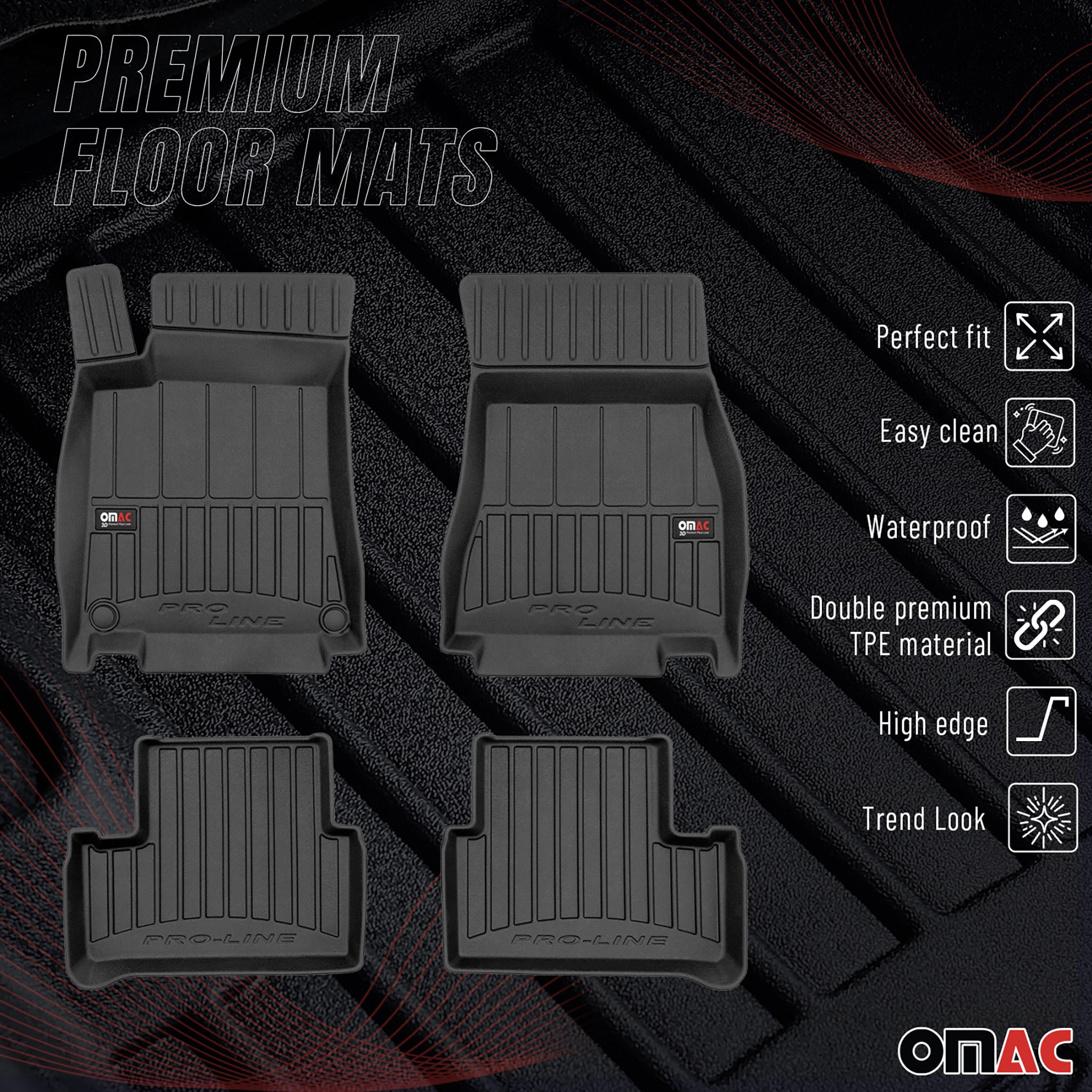 OMAC Premium Alfombrillas De Coche para Mercedes A Class W177 2018-2025 Goma 4x