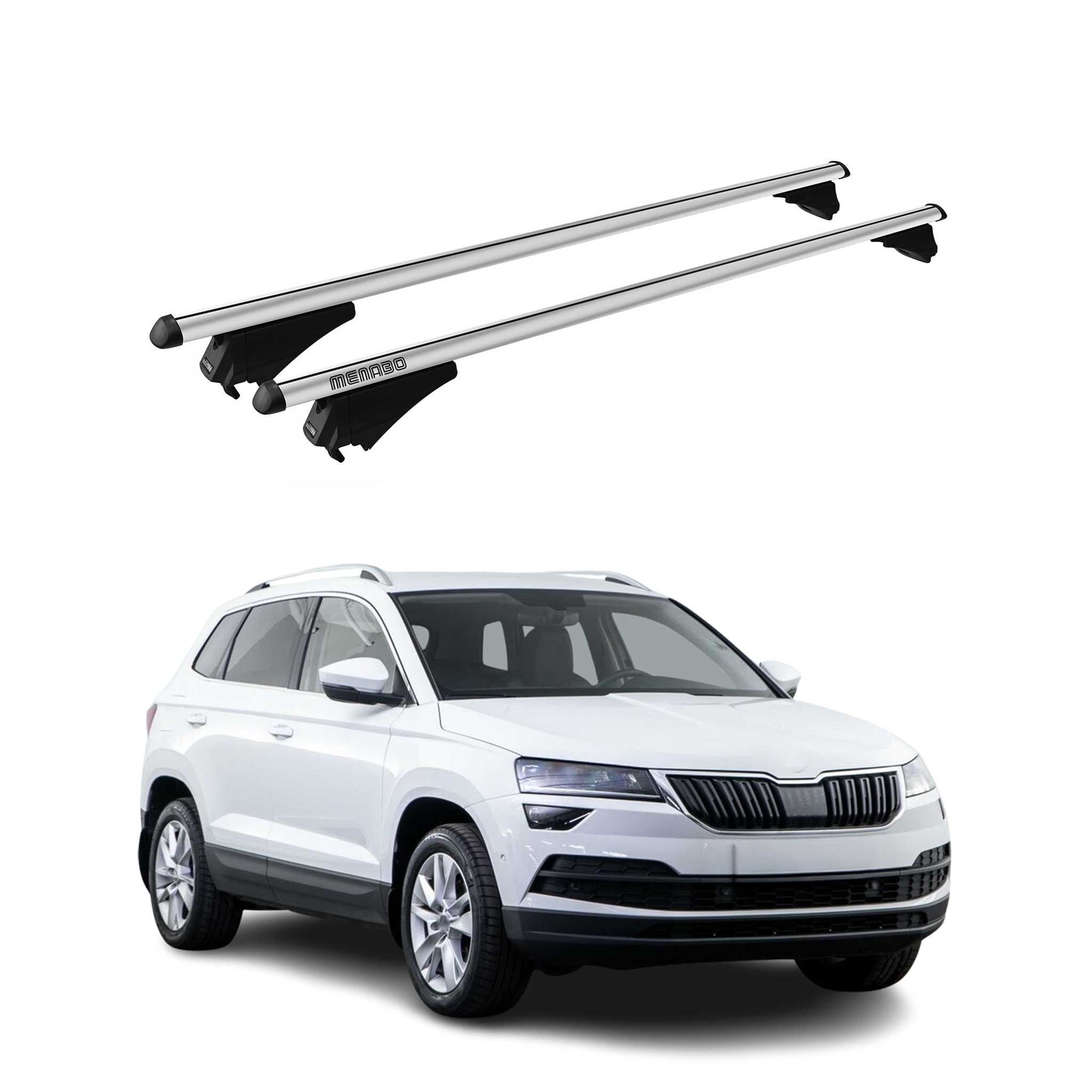 Menabo Barras de Techo Coche Baca para Skoda Karoq 2017-2025 Gris Aluminio 2Pza