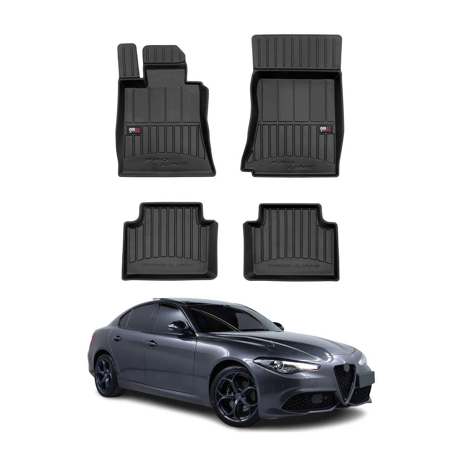 OMAC Premium Alfombrillas De Coche para Alfa Romeo Giulia 2015-2025 RWD Goma 4x