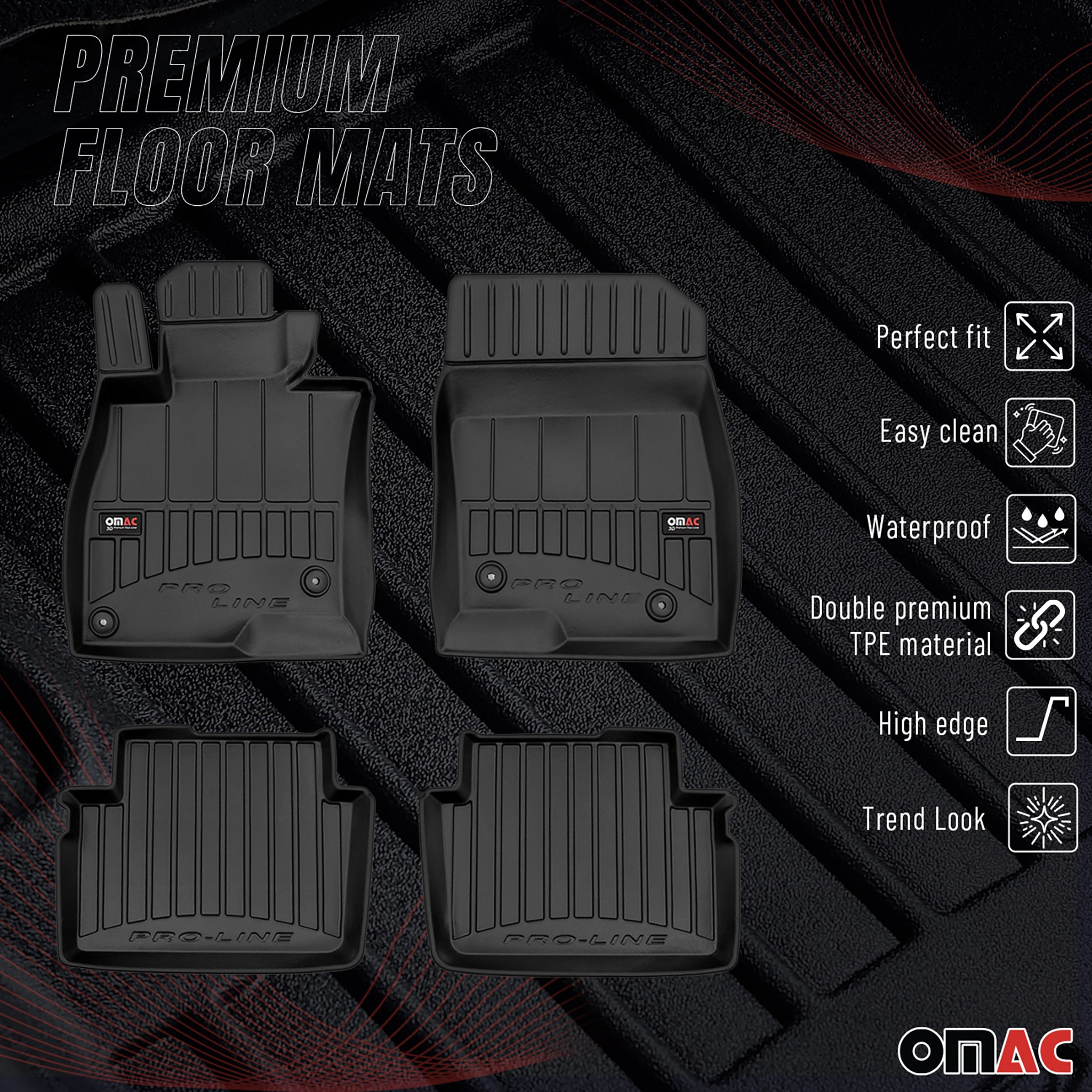 OMAC Premium Alfombrillas De Coche para Mazda 6 2012-2025 Negro TPE Goma 4Pza
