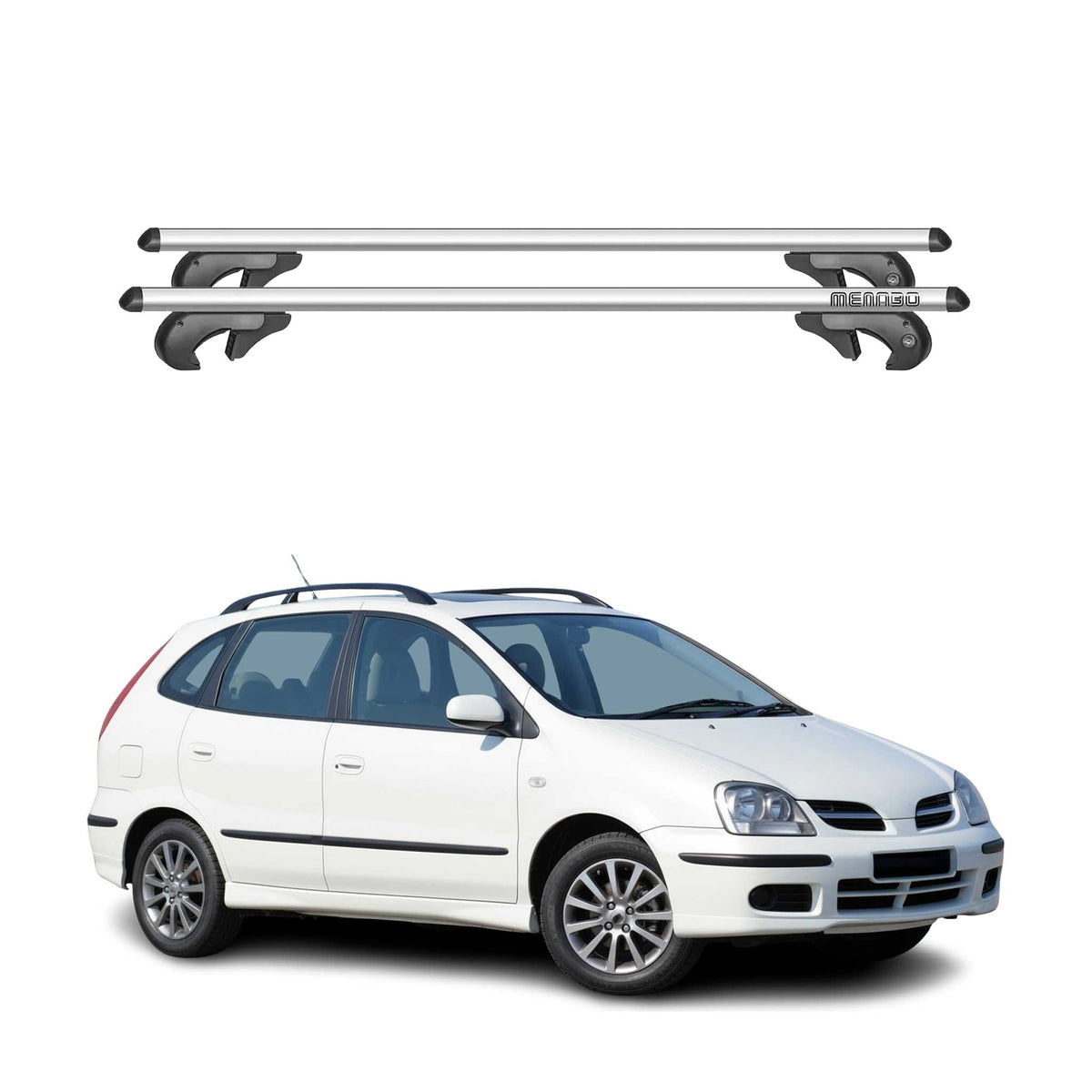 Menabo Barras de Techo Baca para Nissan Almera Tino 2000-2006 Gris Aluminio 2Pza