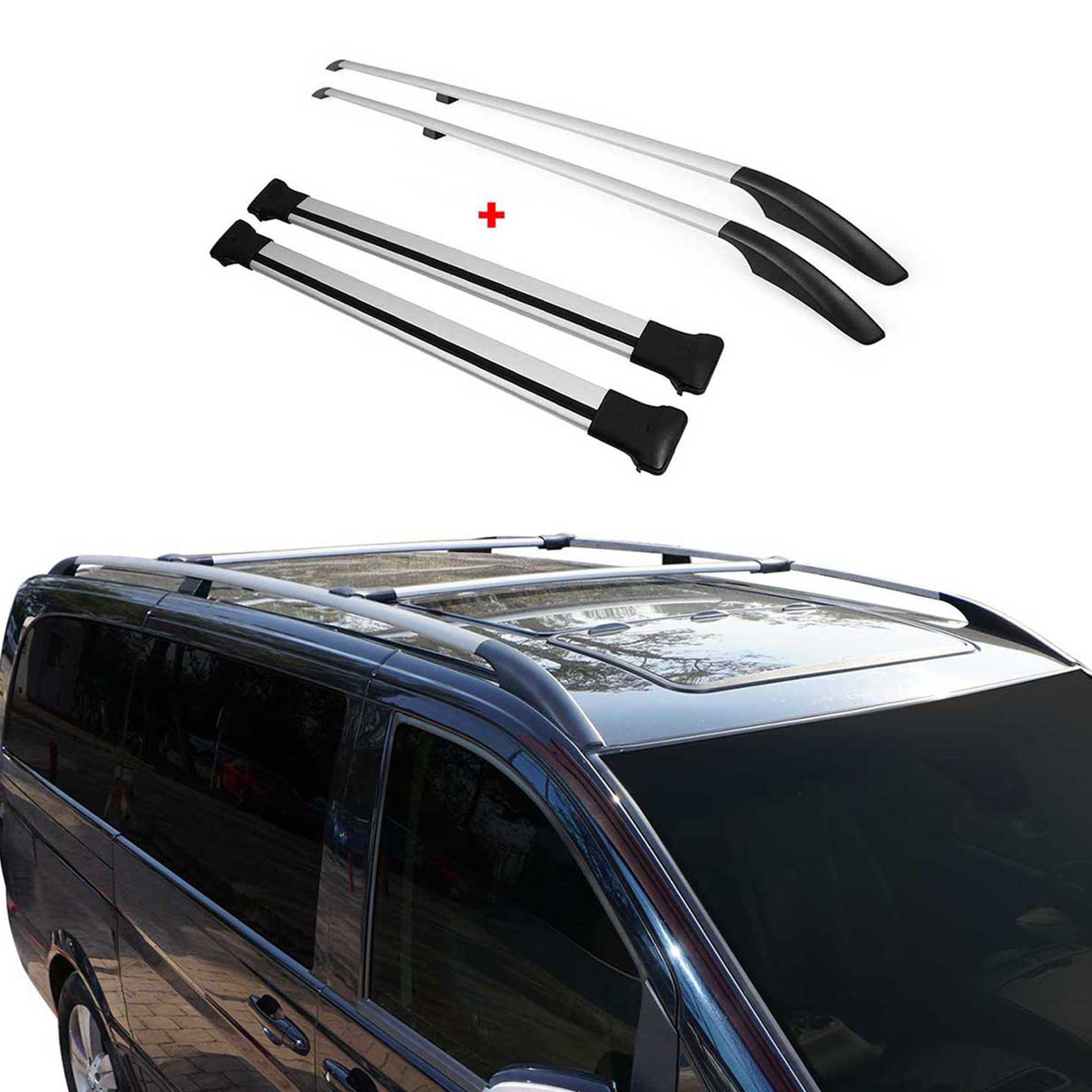 Rieles & Barras de Techo Coche para VW Caddy 2003-2015 Plata Aluminio 4Pza