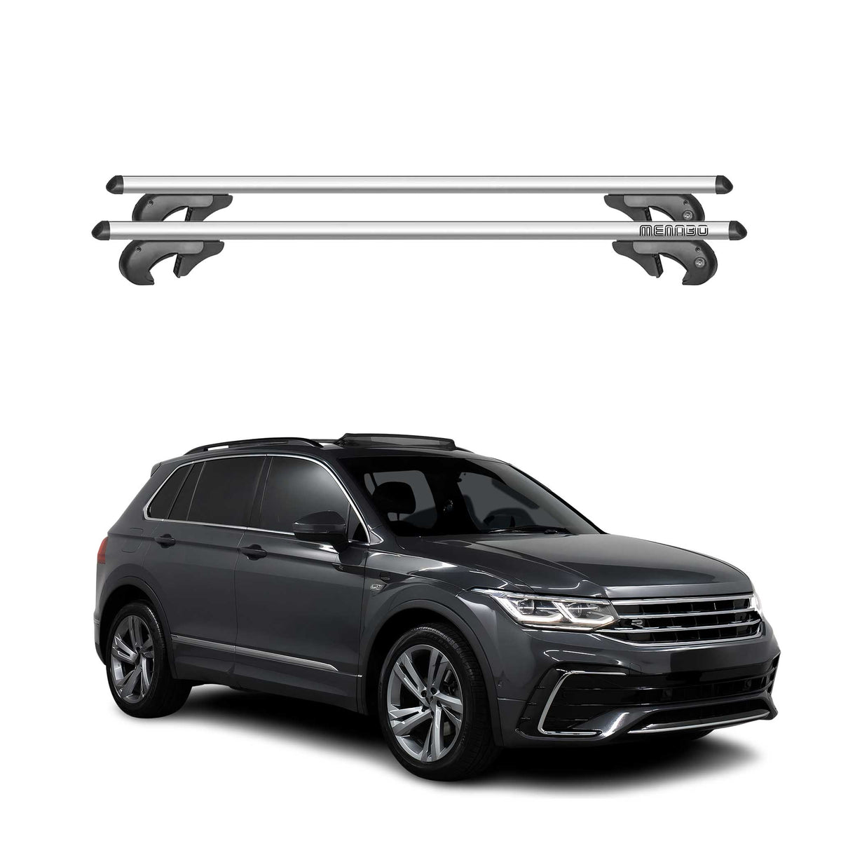 Menabo Barras de Techo Coche Barra para VW Tiguan Allspace 2016-2021 Gris Alu 2x