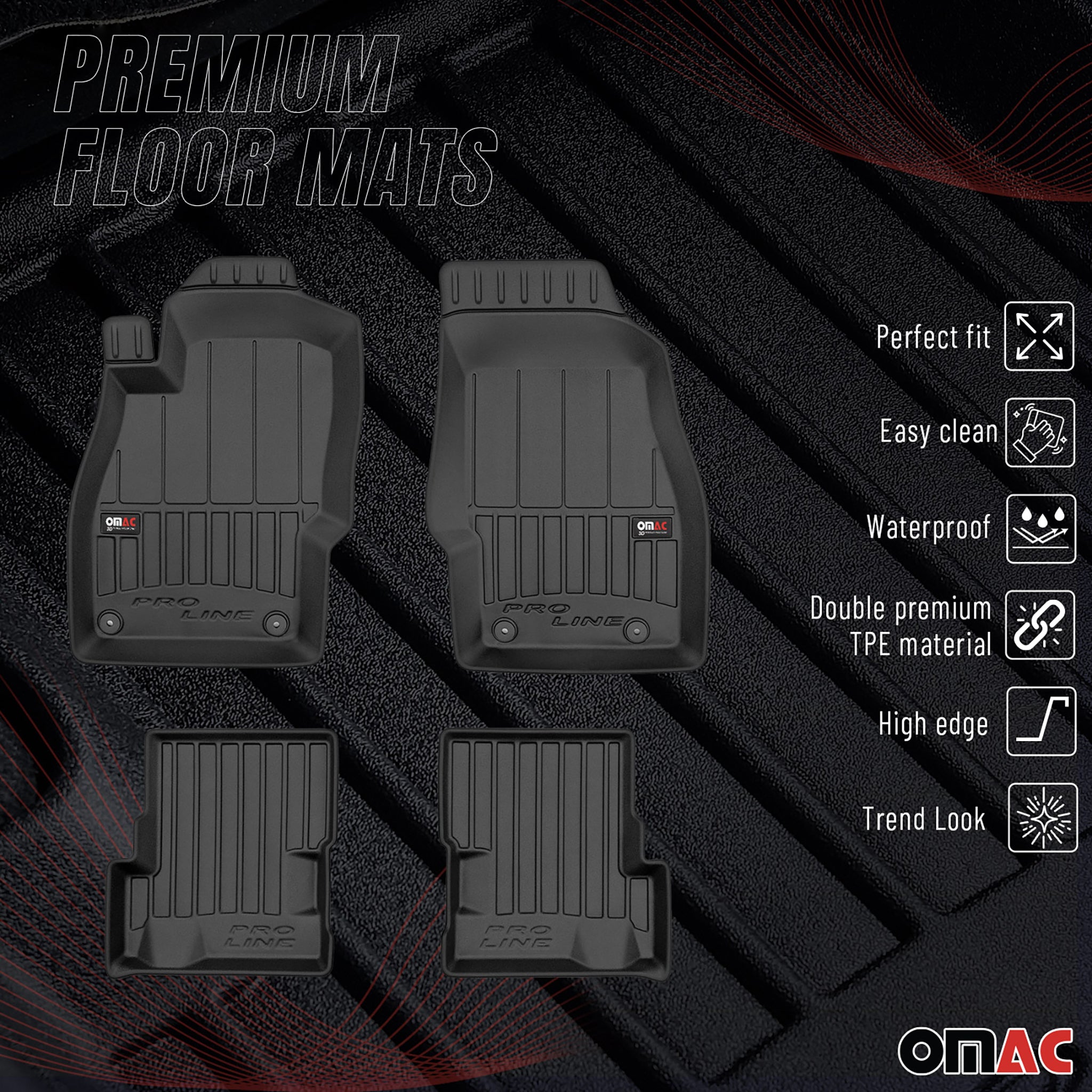 OMAC Premium Alfombrillas De Coche para Opel Adam 2012-2019 Negro TPE Goma 4Pza