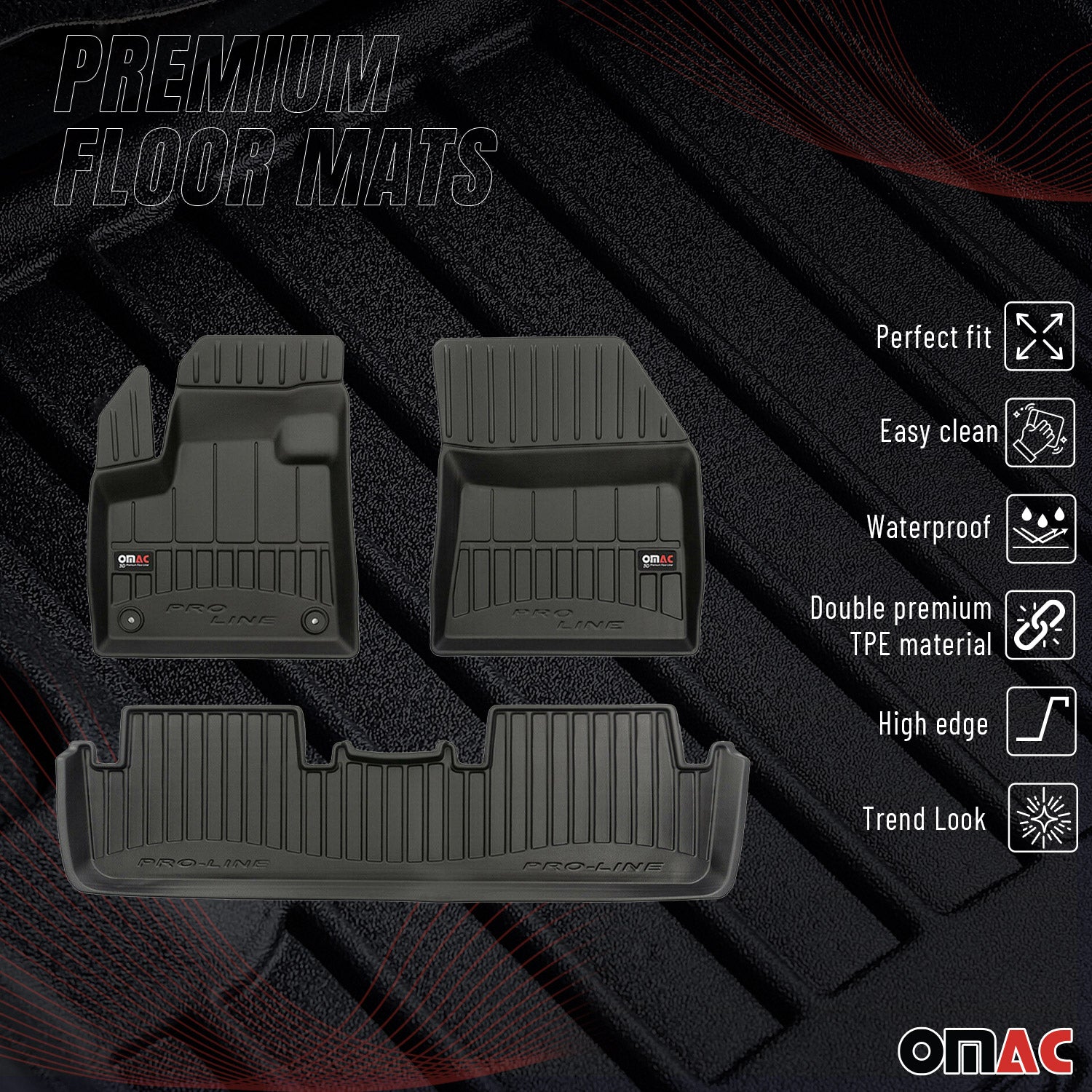 OMAC Premium Alfombrillas De Coche para DS 7 2017-2025 Negro TPE Goma 4Pza