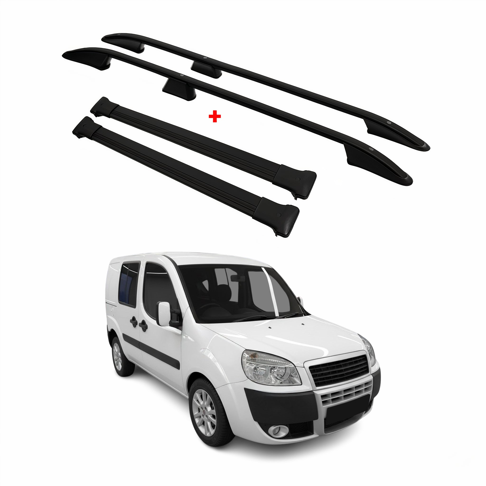 Rieles & Barras de Techo Coche para Fiat Doblo 2000-2010 Corto Negro Aluminio 4x