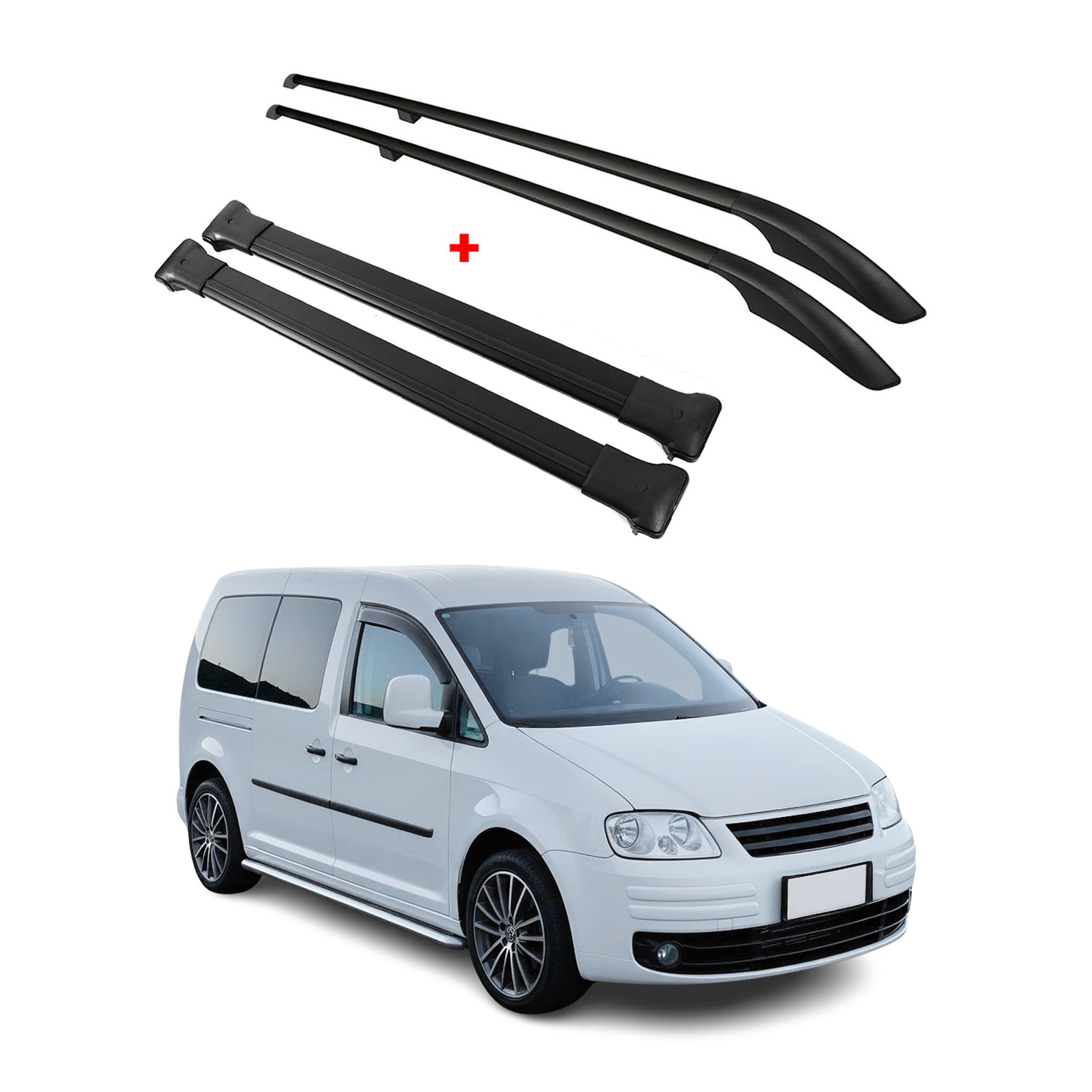 Rieles & Barras de Techo Coche para VW Caddy 2003-2015 L2 Largo Negro Alu 4Pza