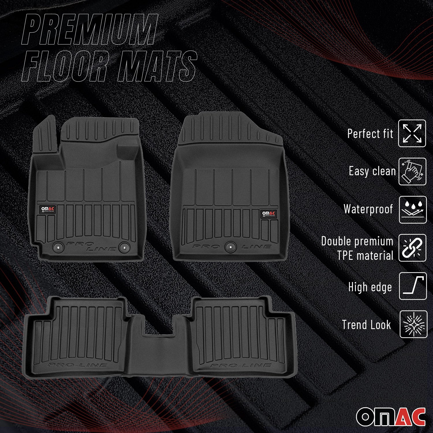 OMAC Premium Alfombrillas De Coche para Kia Picanto 2011-2017 Negro TPE Goma 3x