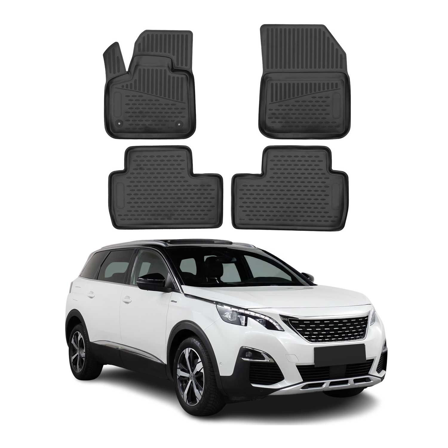 OMAC Alfombrillas De Coche para Peugeot 5008 2017-2025 Negro Goma TPE 4Pza