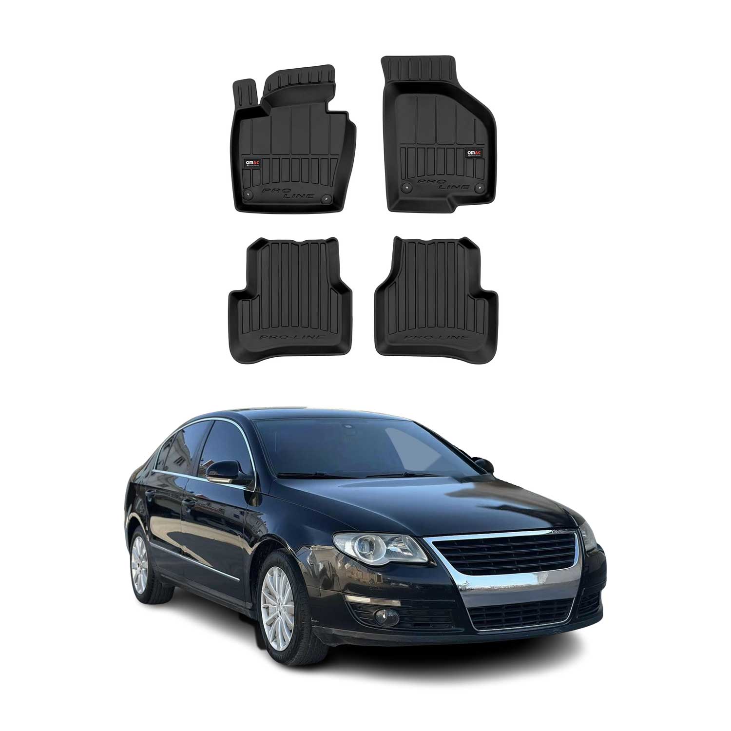 OMAC Premium Alfombrillas De Coche para VW Passat B6 2005-2010 Negro TPE Goma 4x
