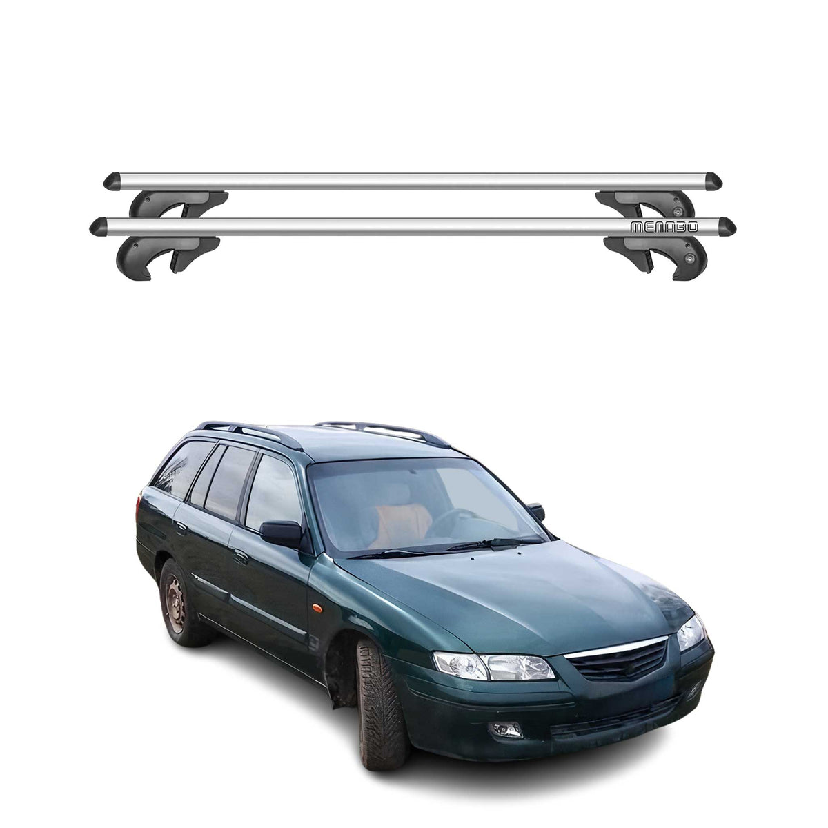 Menabo Barras de Techo Baca para Mazda 626 Break 1988-2002 Gris Aluminio 2Pza
