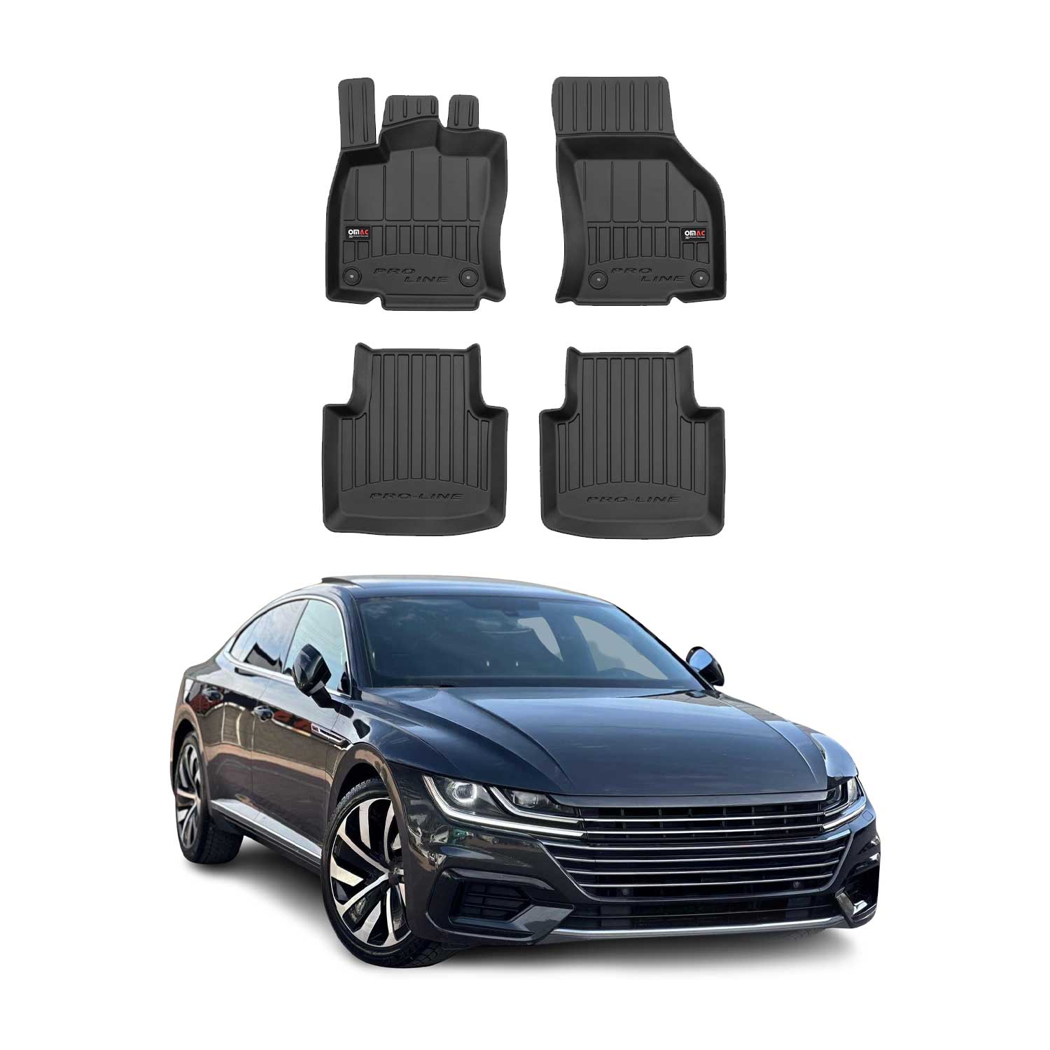 OMAC Premium Alfombrillas De Coche para VW Arteon 2017-2024 Negro TPE Goma 4Pza