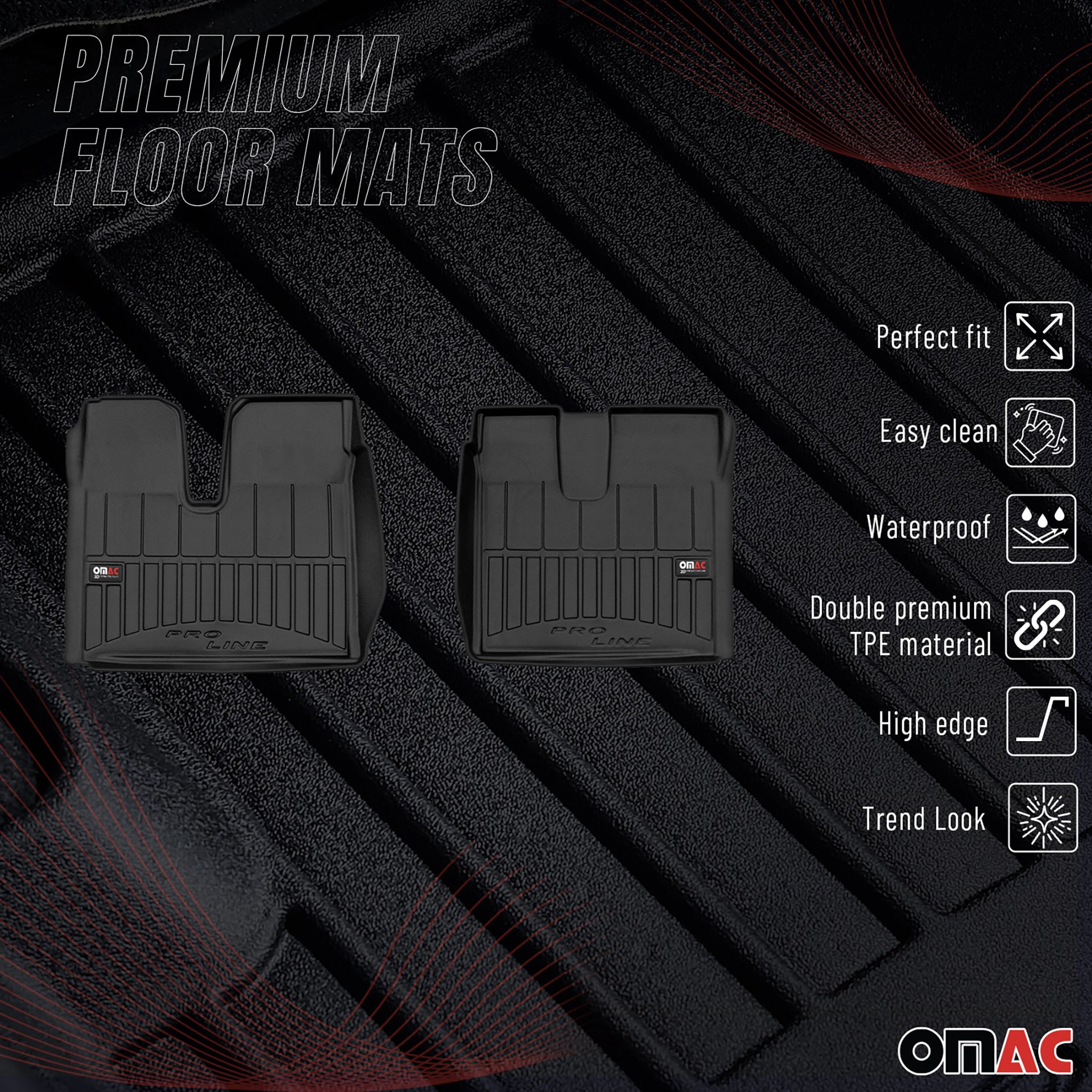 OMAC Premium Alfombrillas De Coche para MAN TGX 2020-2025 Negro TPE Goma 2Pza