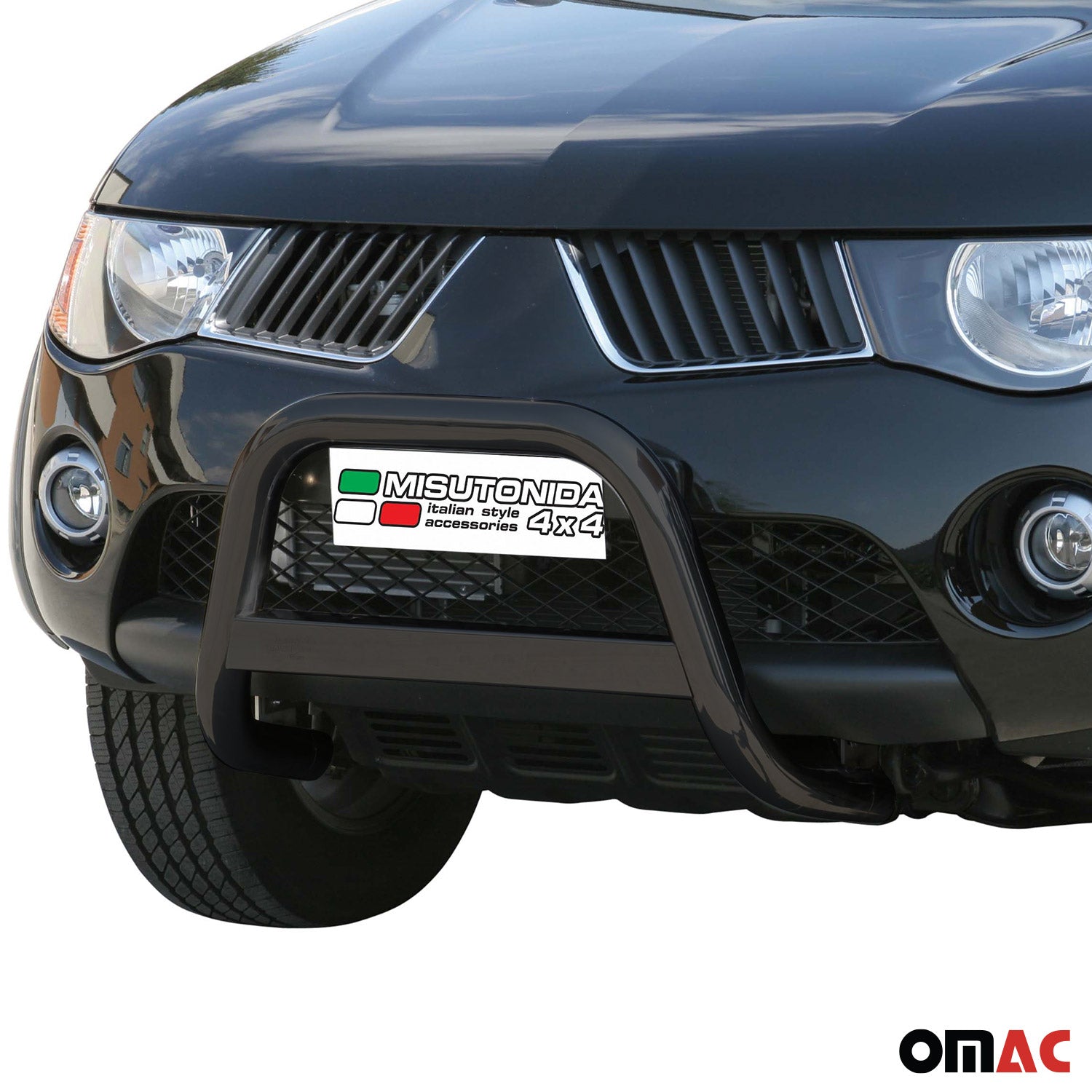 Bull Barra Frontal para Mitsubishi L200 2006-2009 Negro Brillante Acero