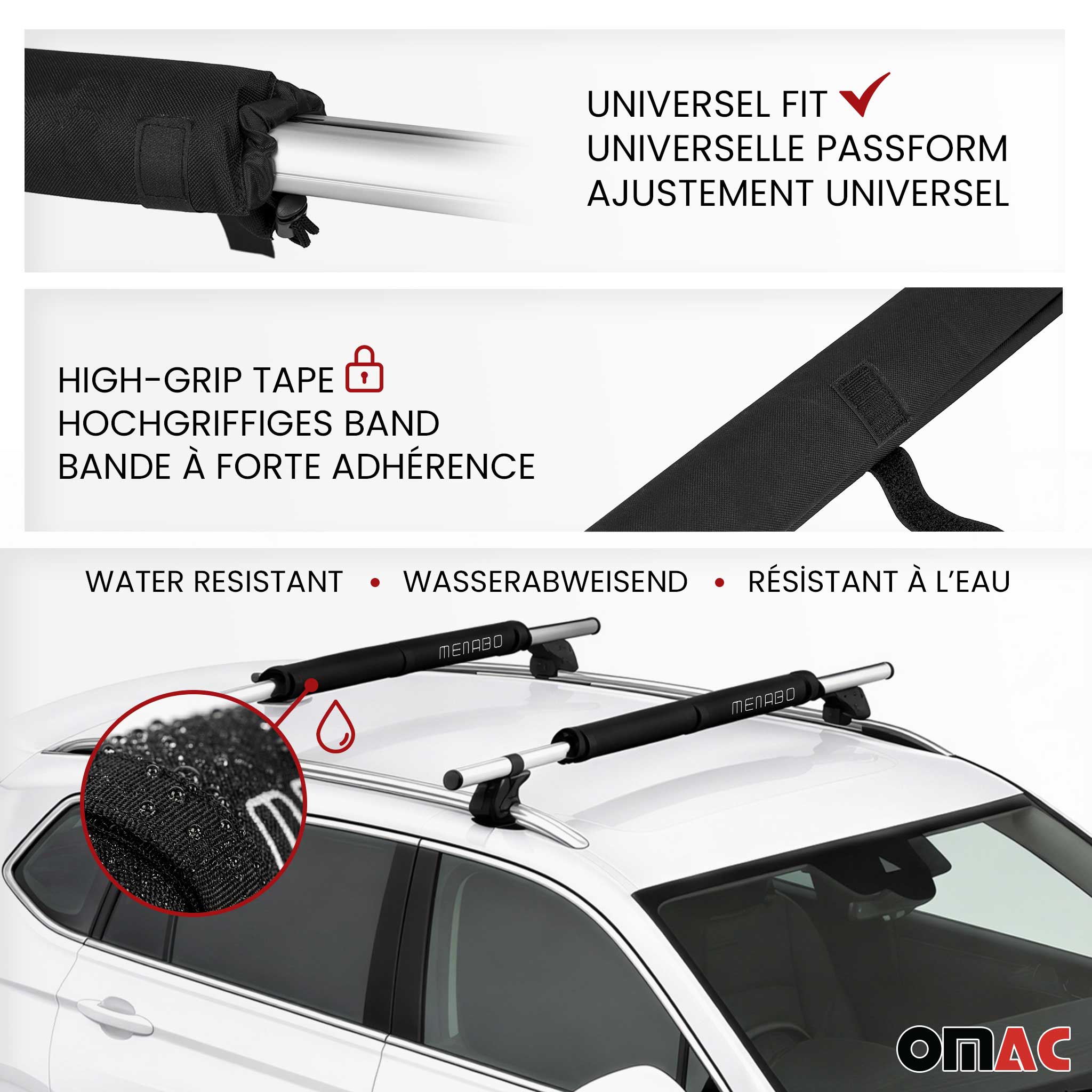 Menabo Soporte para windsurf para Barras de Techo Universal Negro Poliéster