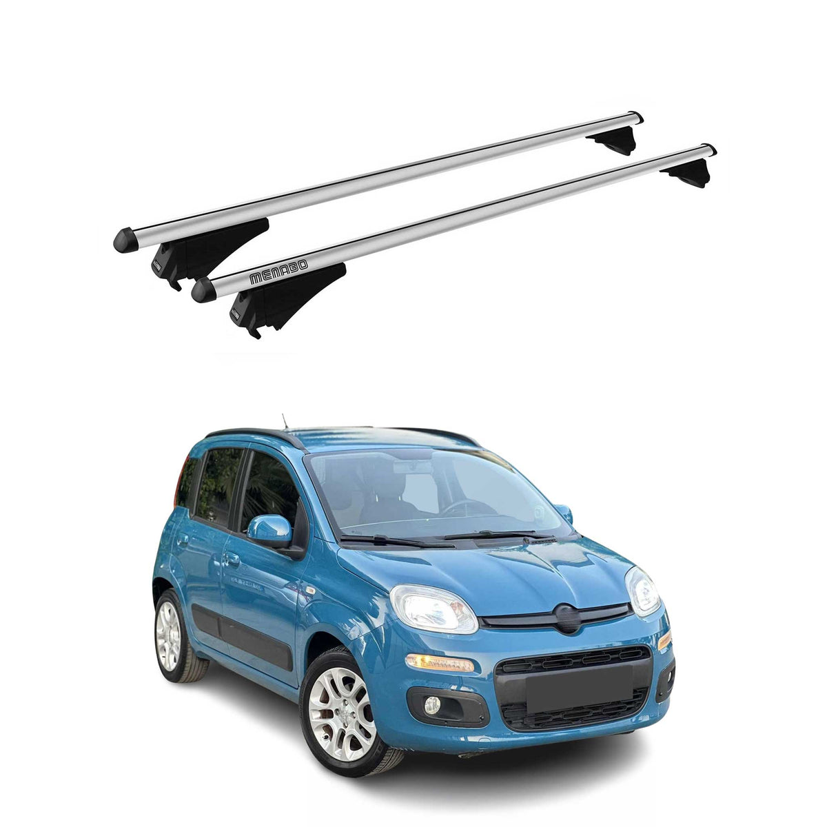 Menabo Barras de Techo Coche Baca para Fiat Panda 319 2012-2020 Gris Aluminio 2x