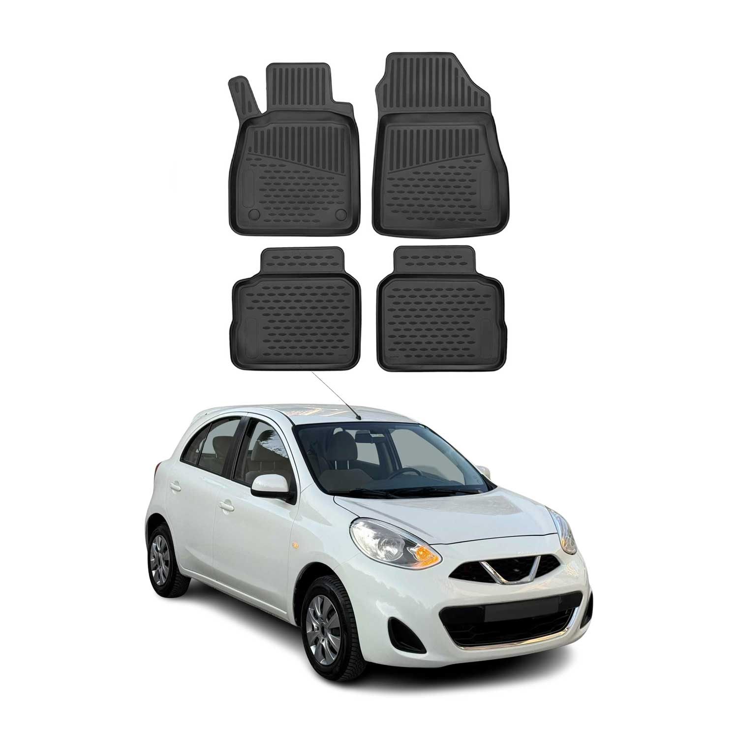 OMAC Alfombrillas De Coche para Nissan Micra 2016-2025 Negro Goma TPE 4Pza