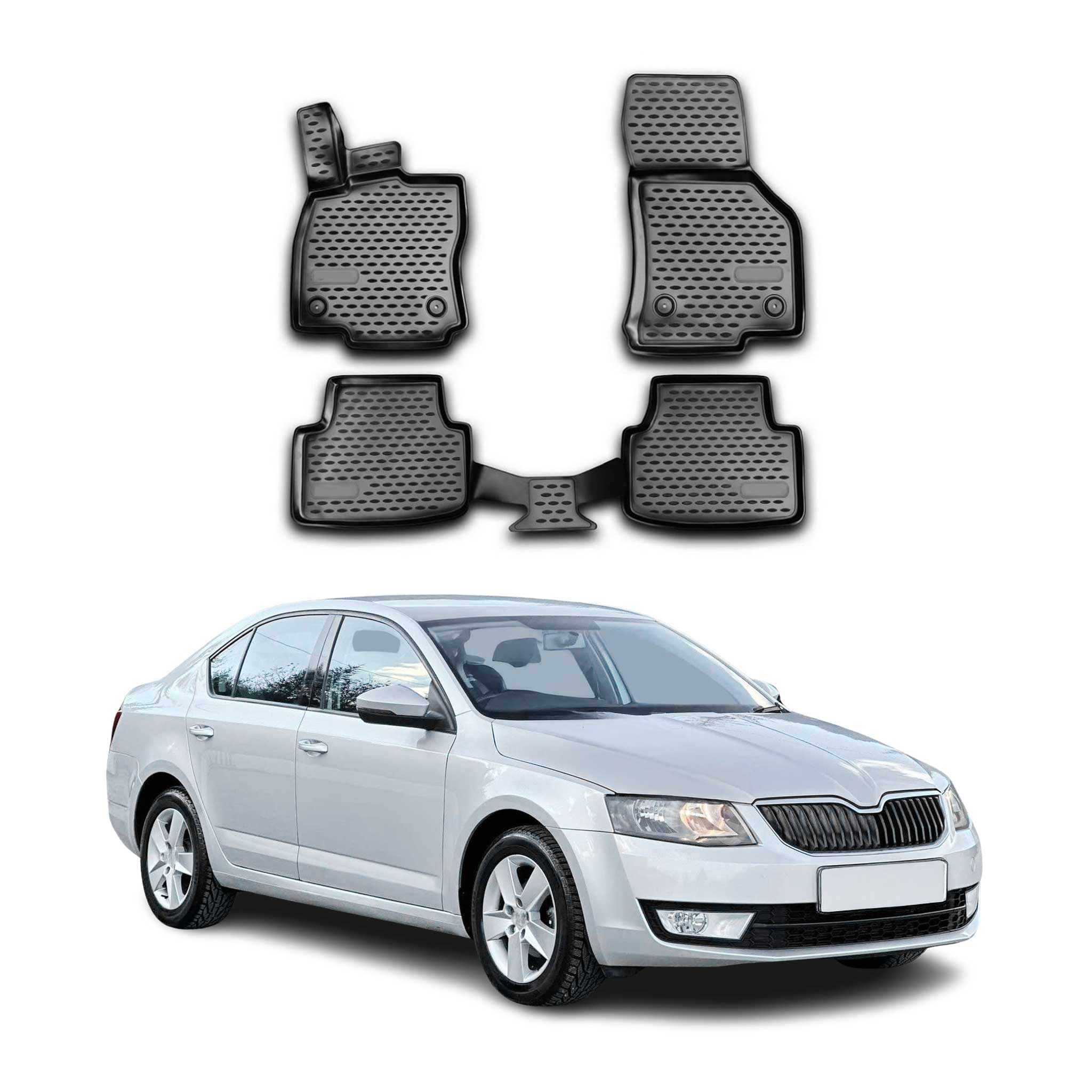 OMAC Alfombrillas De Coche para Skoda Octavia 2013-2020 Negro Goma TPE 4Pza