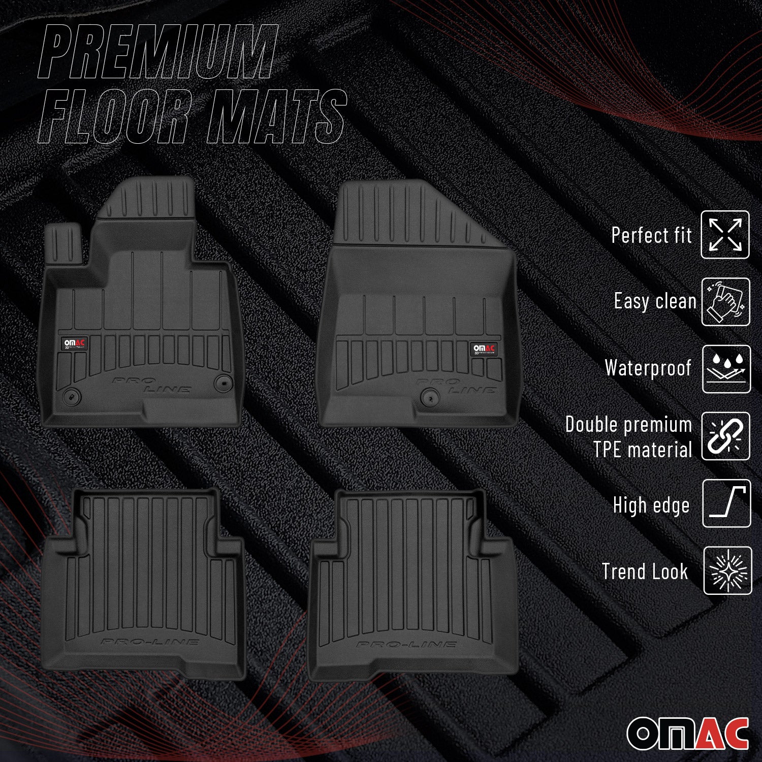 OMAC Premium Alfombrillas De Coche para Hyundai Santa Fe 2012-2018 TPE Goma 4x