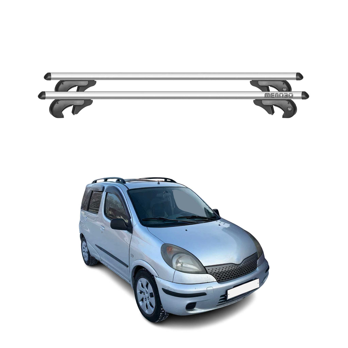 Menabo Barras de Techo Baca para Toyota Yaris Verso 1999-2005 Gris Aluminio 2Pza