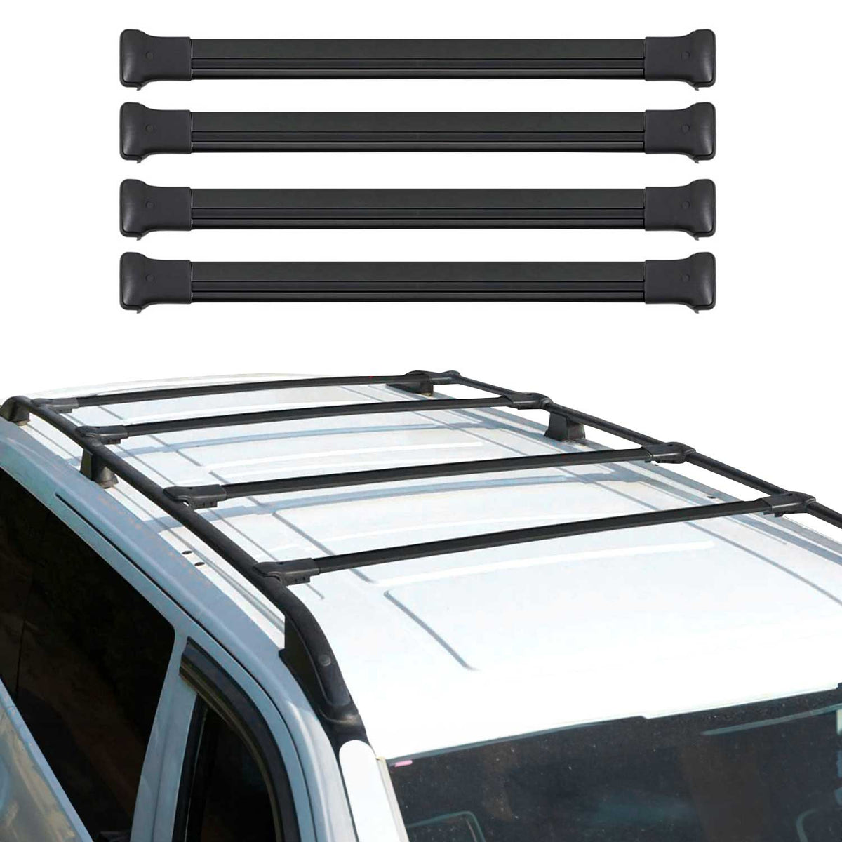 Rieles & Barras de Techo Coche para VW T6 T6.1 Transporter 2015-2024 Negro Alu