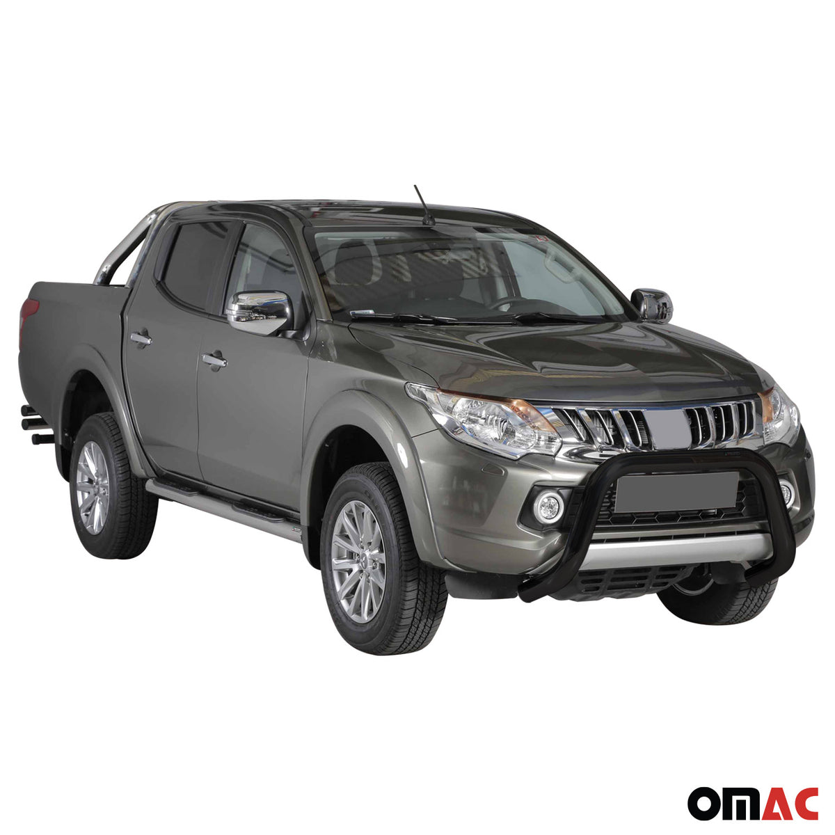 Bull Barra Frontal para Mitsubishi L200 2015-2018 Negro Brillante Acero 1Pza