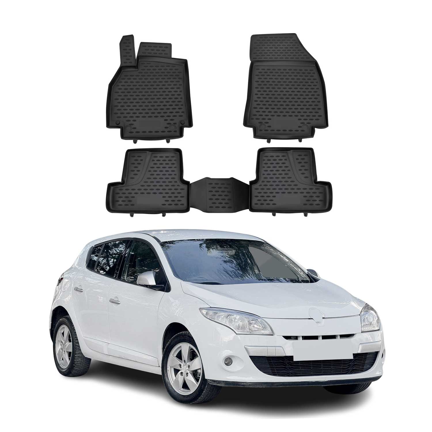 OMAC Alfombrillas De Coche para Renault Megane 2010-2016 Negro Goma TPE 4Pza