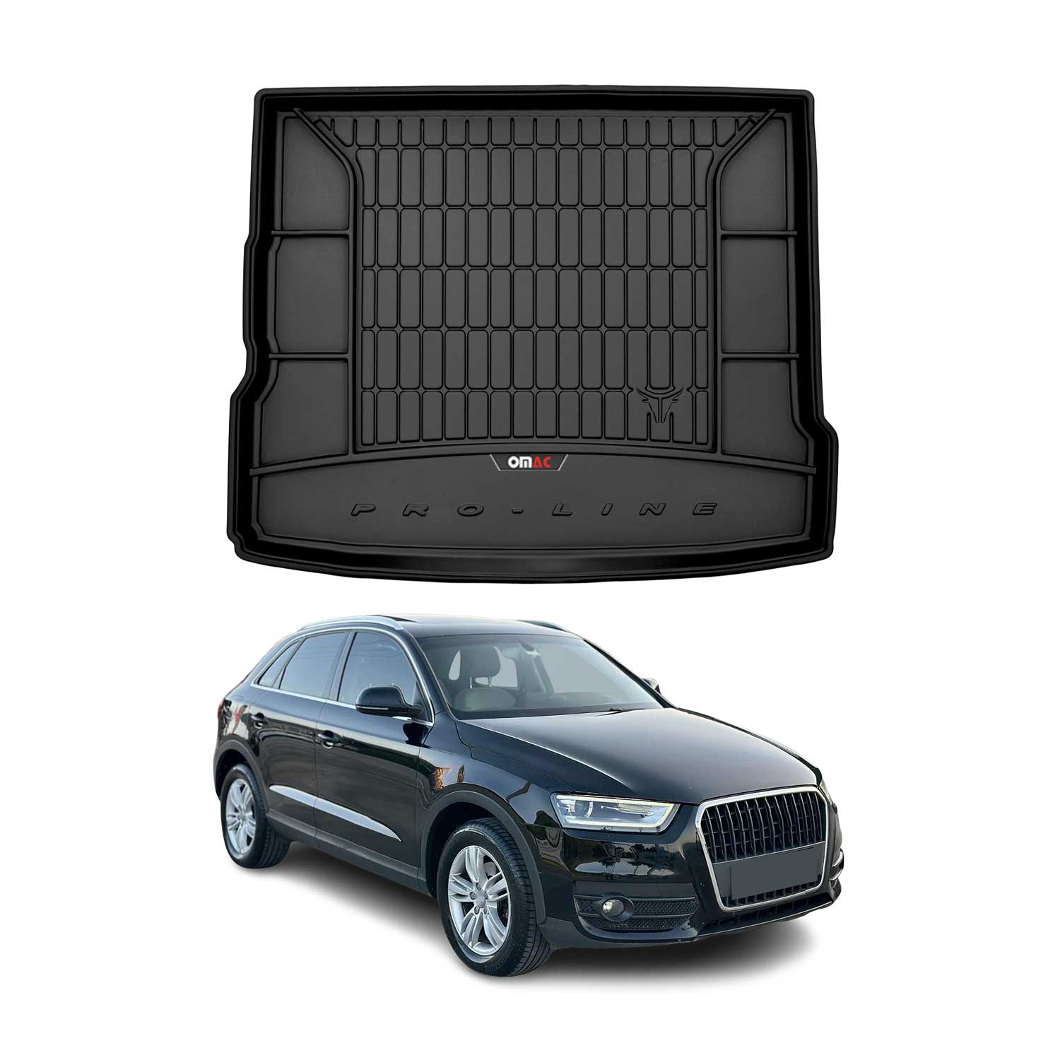 OMAC Premium Bandeja Maletero Alfombrilla para Audi Q3 2011-2018 Negro Goma