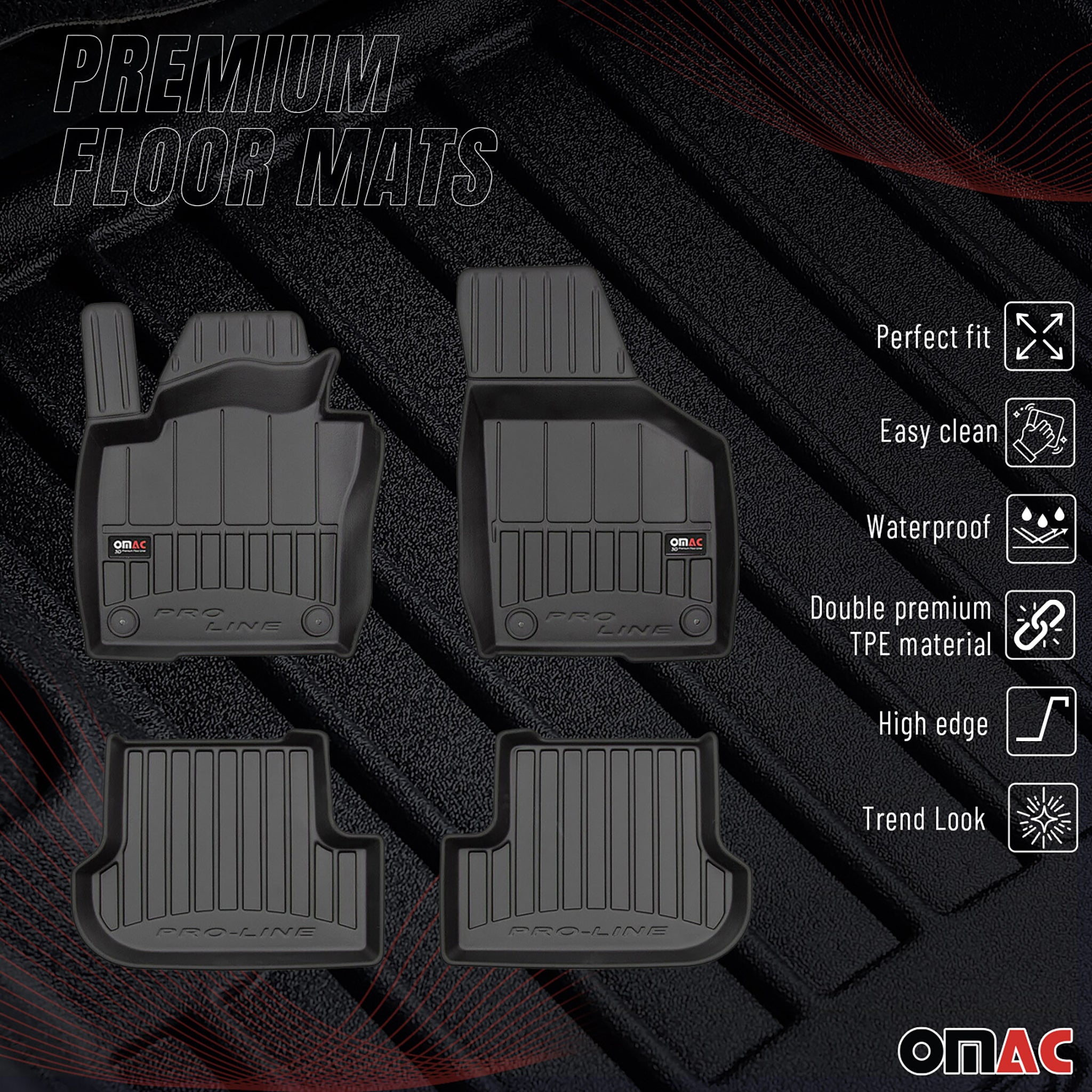 OMAC Premium Alfombrillas De Coche para VW Beetle 2011-2019 Negro TPE Goma 4Pza
