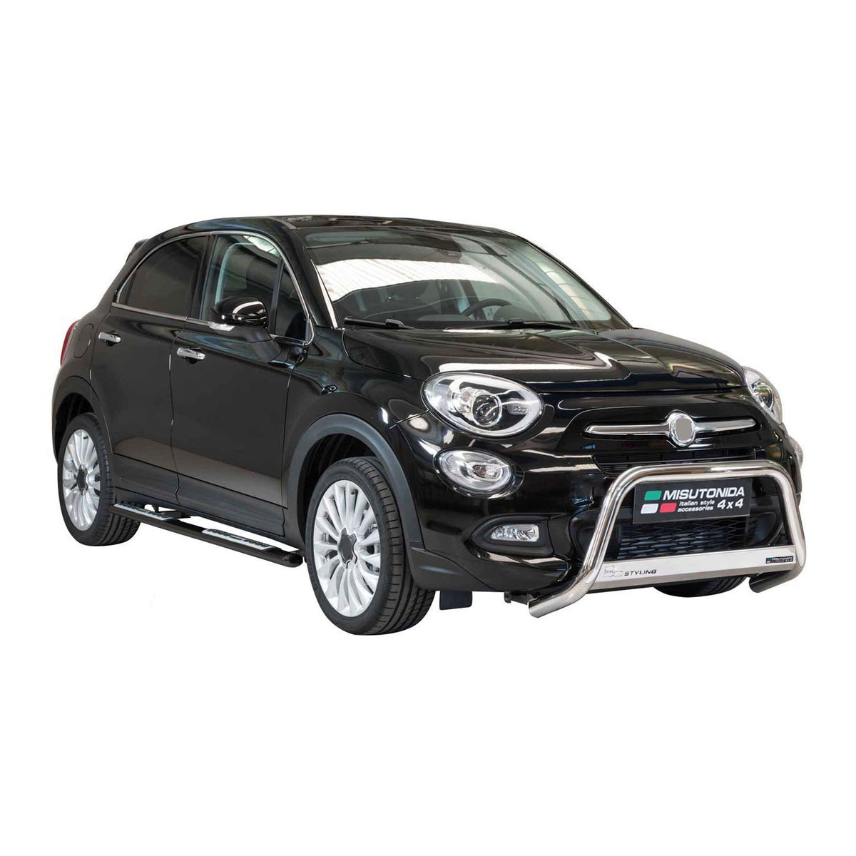 Par de Estribos Barras Laterales para Fiat 500X 2014-2018 Negro Brillante Acero