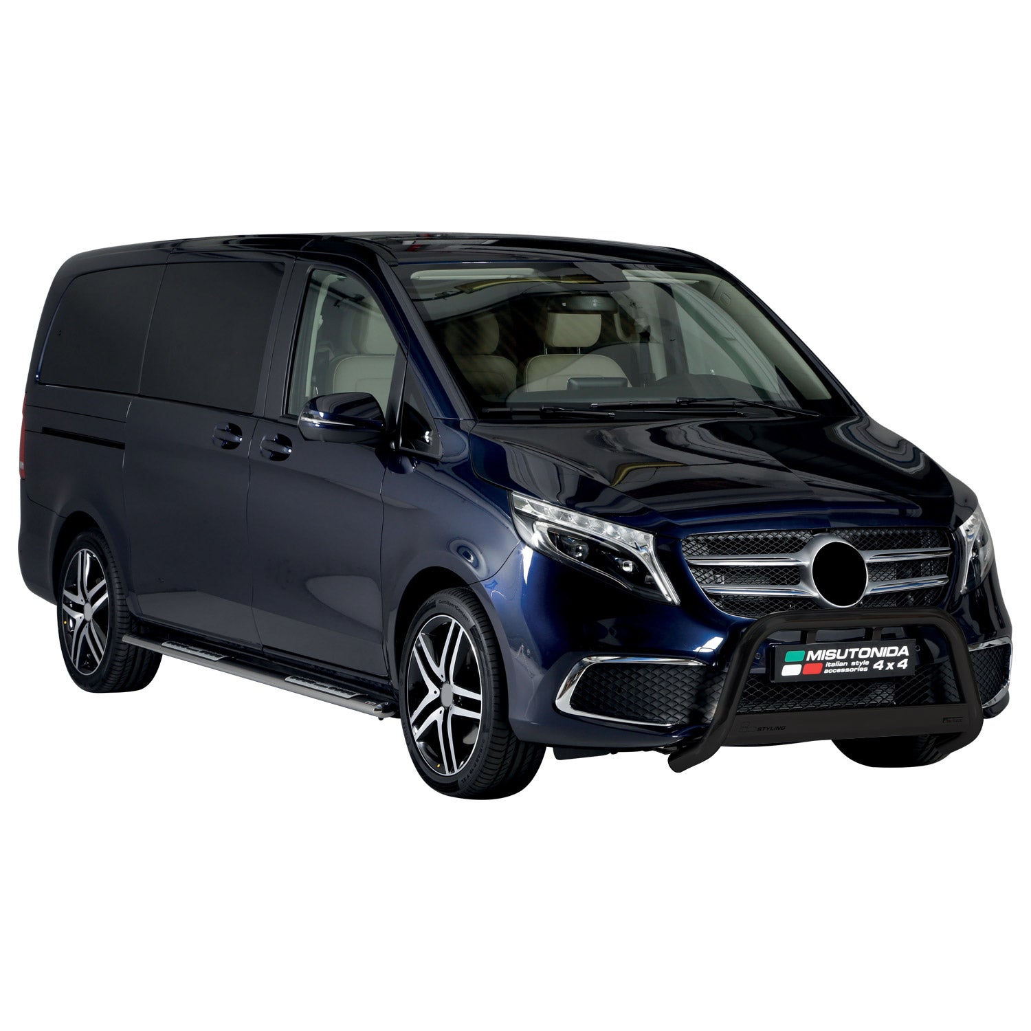Bull Barra Frontal para Mercedes V Class 2020-2026 Negro Brillante Acero 1Pza