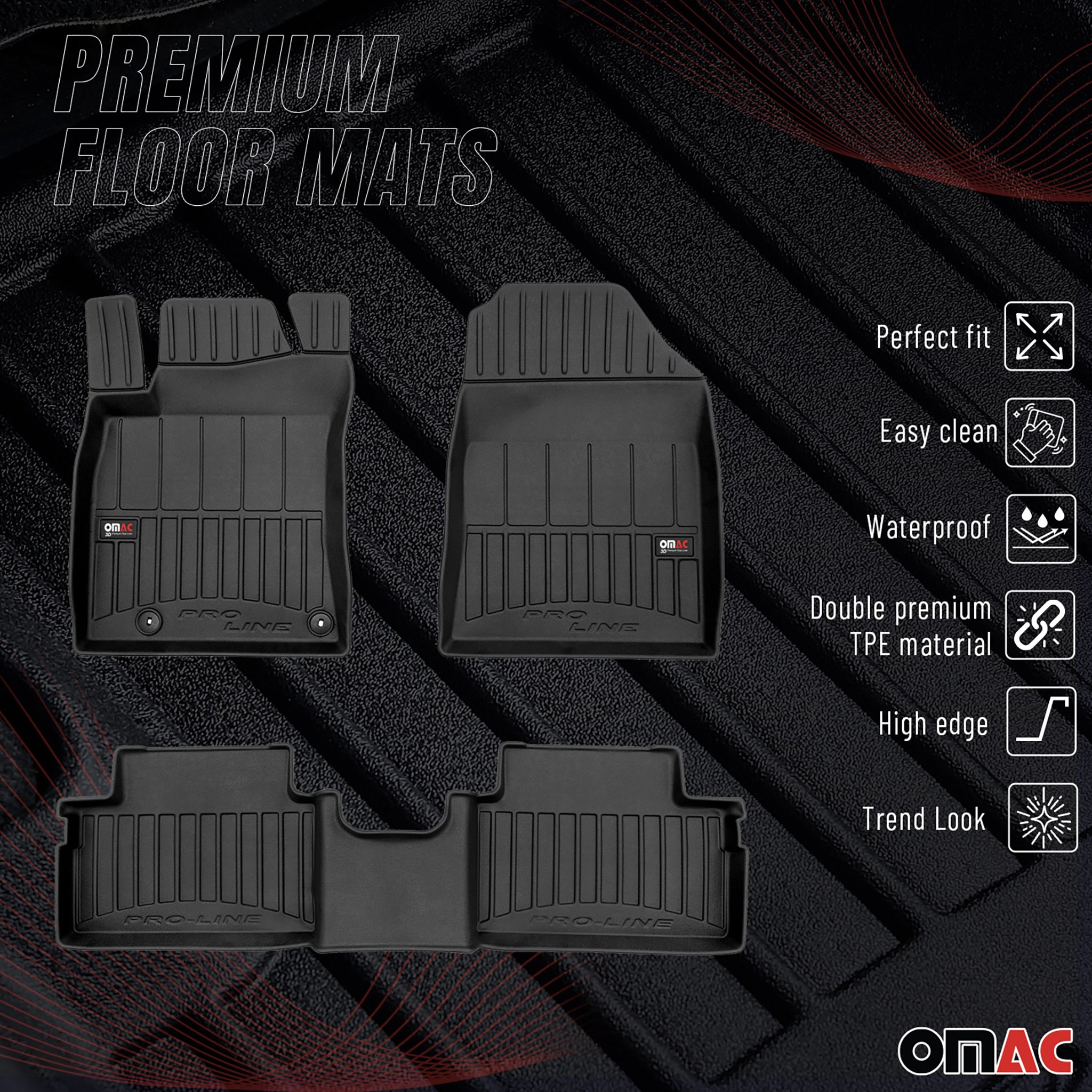 OMAC Premium Alfombrillas De Coche para Kia Ceed 2018-2025 Negro TPE Goma 3Pza