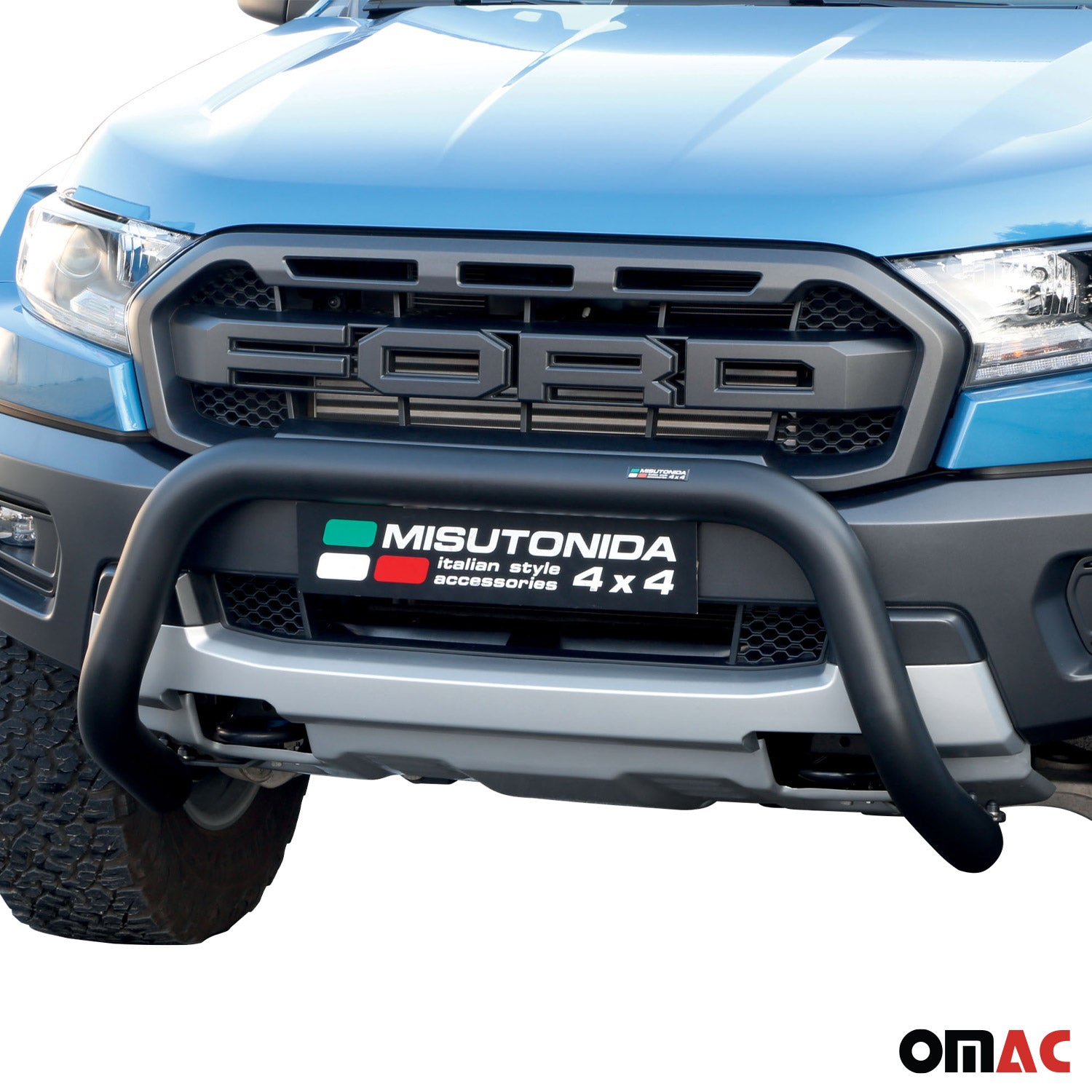 Bull Barra Frontal para Ford Ranger Raptor 2019-2025 Negro Brillante Acero 1Pza