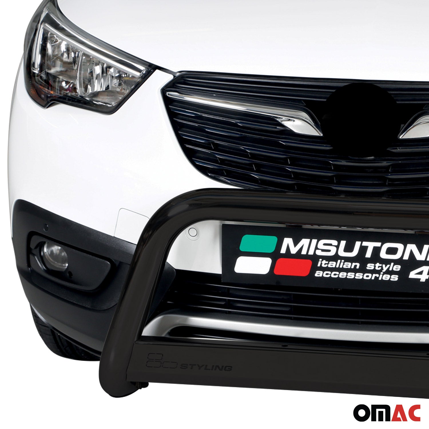 Bull Barra Frontal para Opel Crossland X 2017-2025 Negro Brillante Acero 1Pza