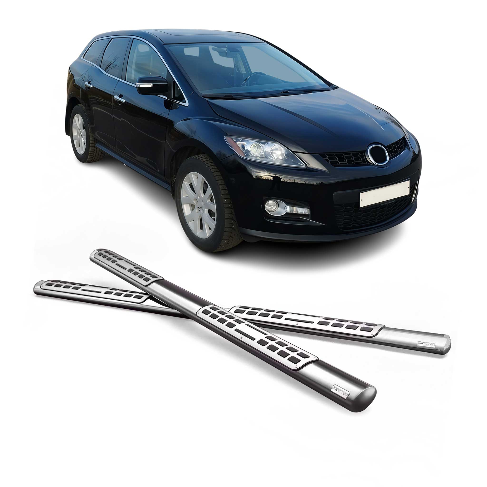 Par de Estribos Barras Laterales para Mazda CX-7 2008-2010 Plata Acero 2x