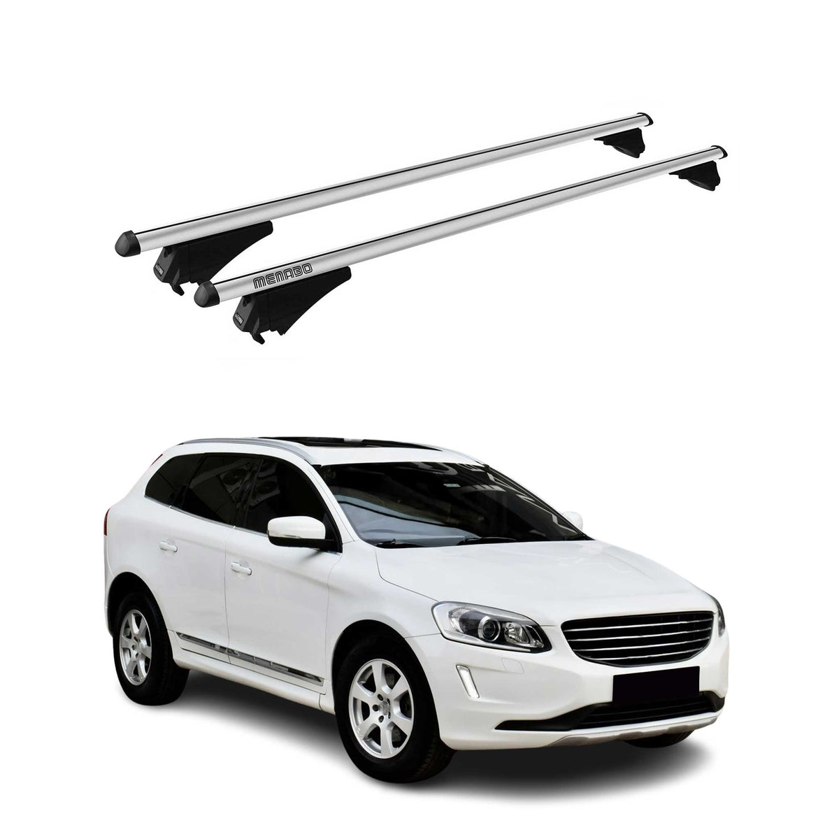 Menabo Barras de Techo Coche Baca para Volvo XC60 2014-2017 Gris Aluminio 2Pza