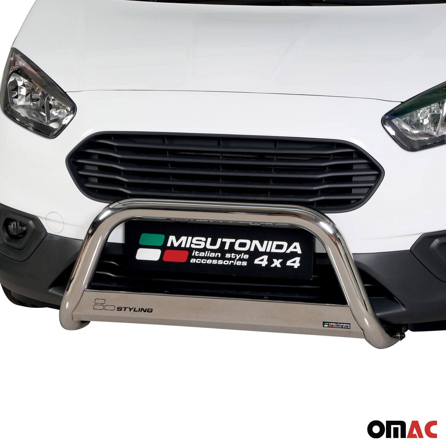 Bull Barra Frontal para Ford Transit Courier 2018-2023 Plata Brillante Acero