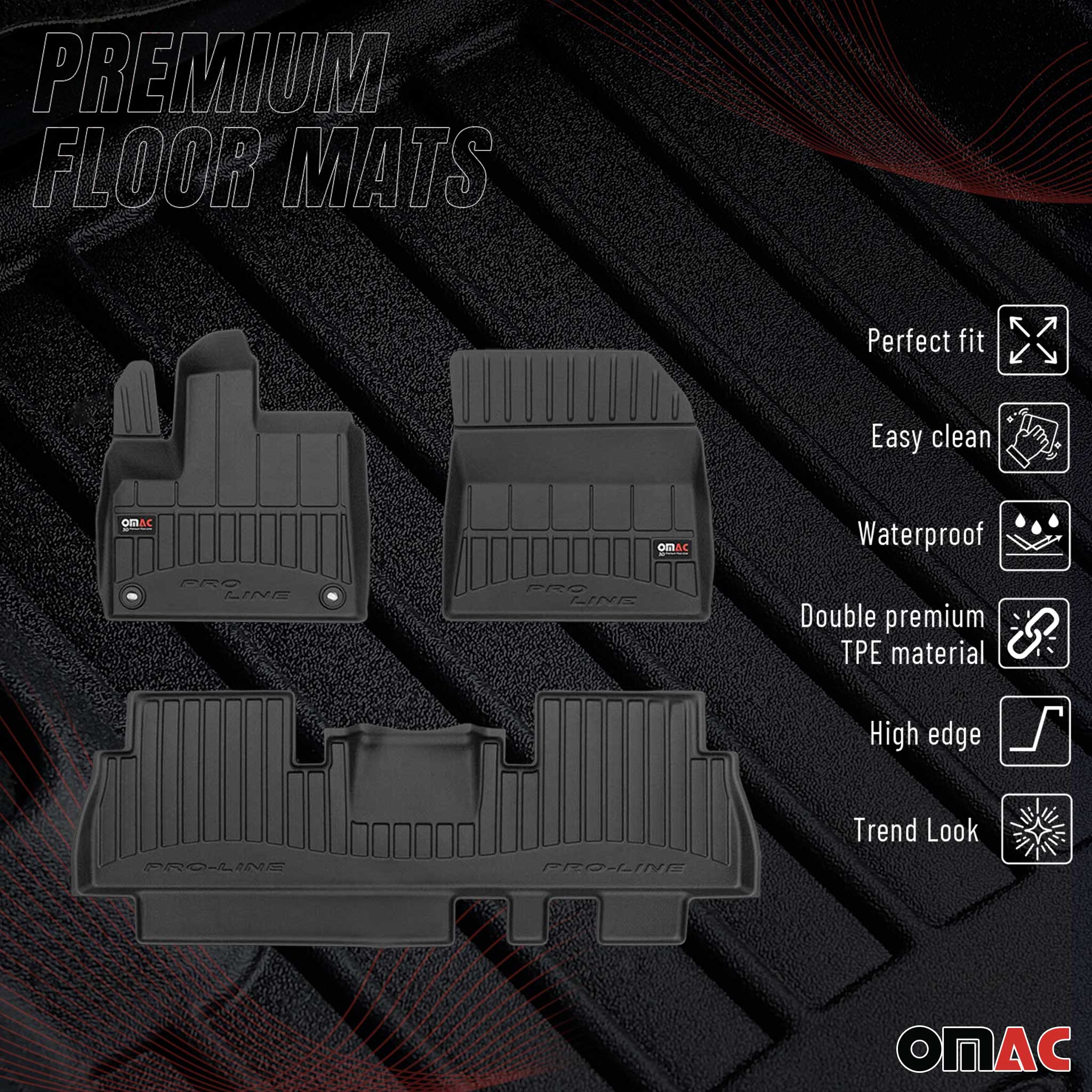 OMAC Premium Alfombrillas De Coche para Peugeot Rifter 2018-2024 TPE Goma 3x