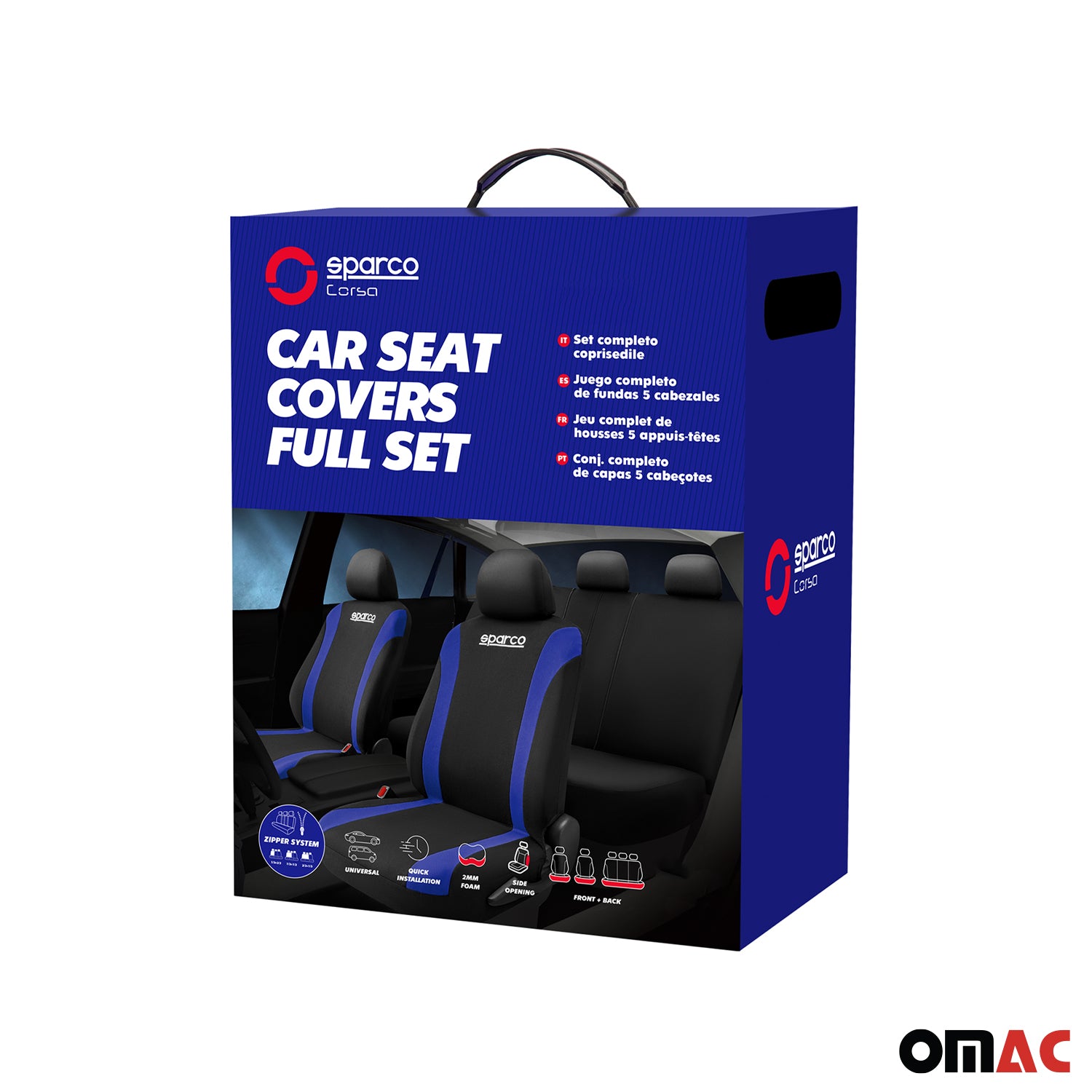 Sparco Funda de Asiento Universal Negro Azul 9Pza Poliéster