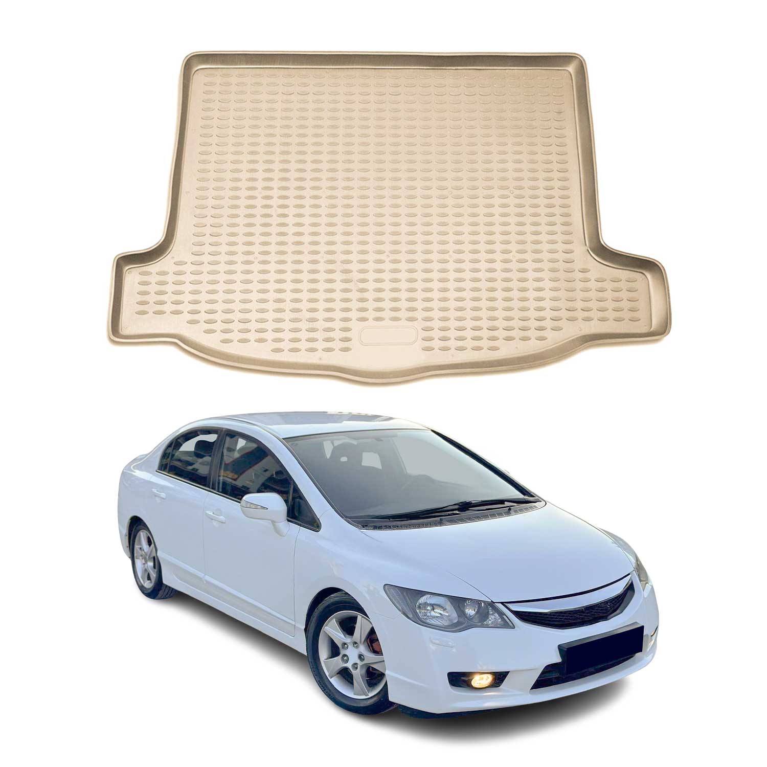 OMAC Bandeja Maletero Alfombrilla para Honda Civic 2006-2012 Beige Goma TPE 1Pza
