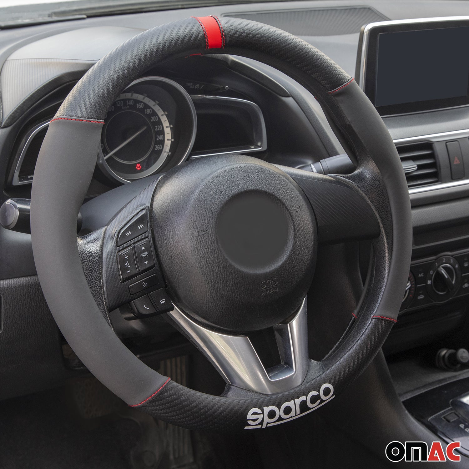 Sparco Cubierta de Para Volante de Automóvil Universal Negro Rojo Goma